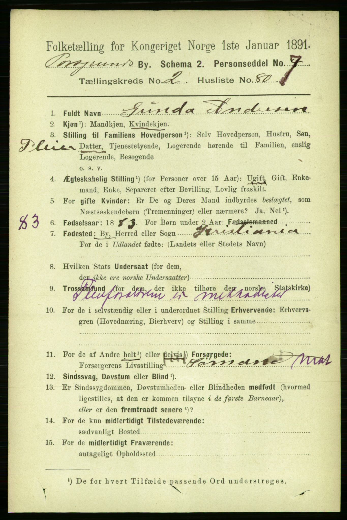 RA, 1891 census for 0805 Porsgrunn, 1891, p. 2777