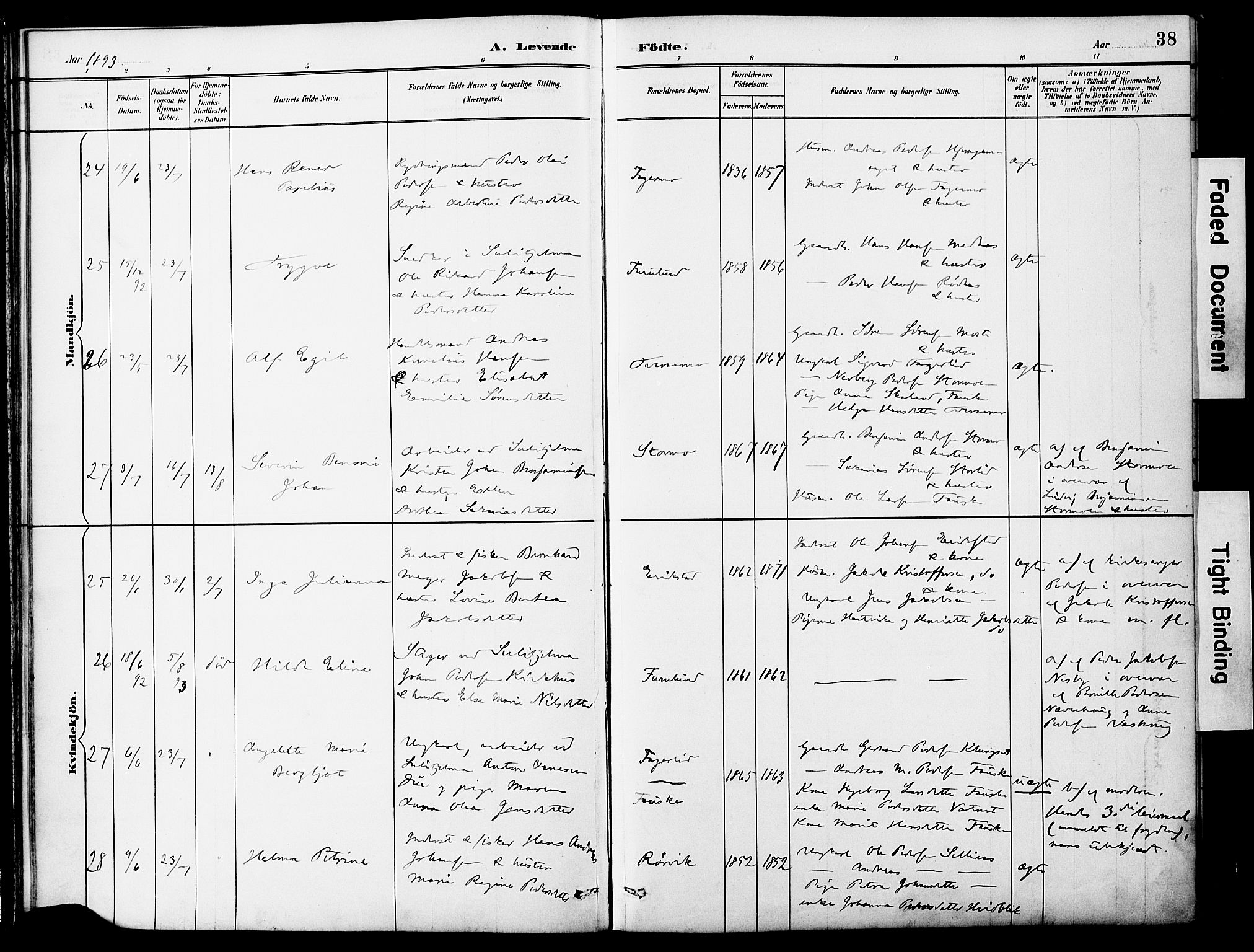 Ministerialprotokoller, klokkerbøker og fødselsregistre - Nordland, AV/SAT-A-1459/849/L0690: Parish register (official) no. 849A02, 1890-1897, p. 38