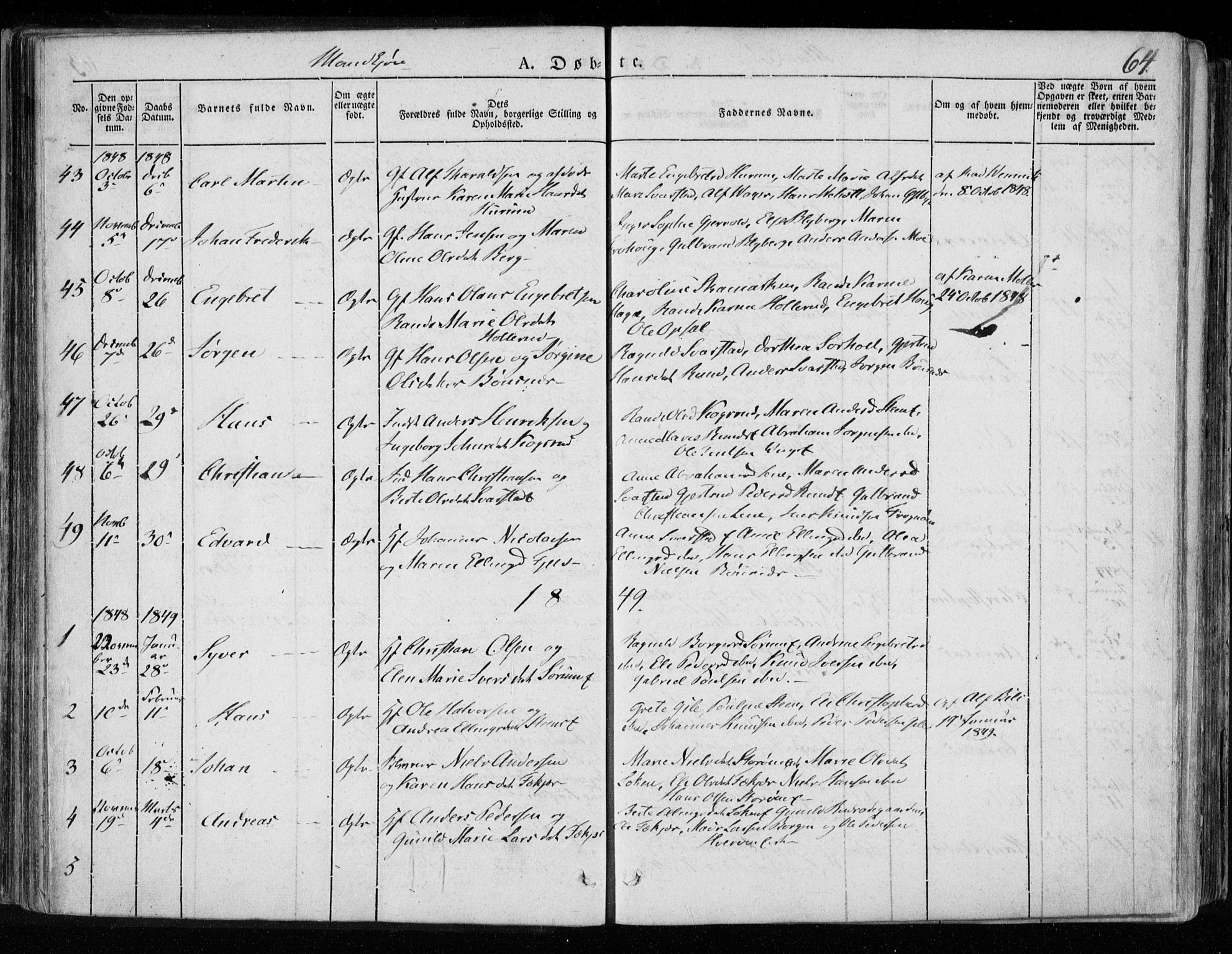Hole kirkebøker, SAKO/A-228/F/Fa/L0005: Parish register (official) no. I 5, 1833-1851, p. 64