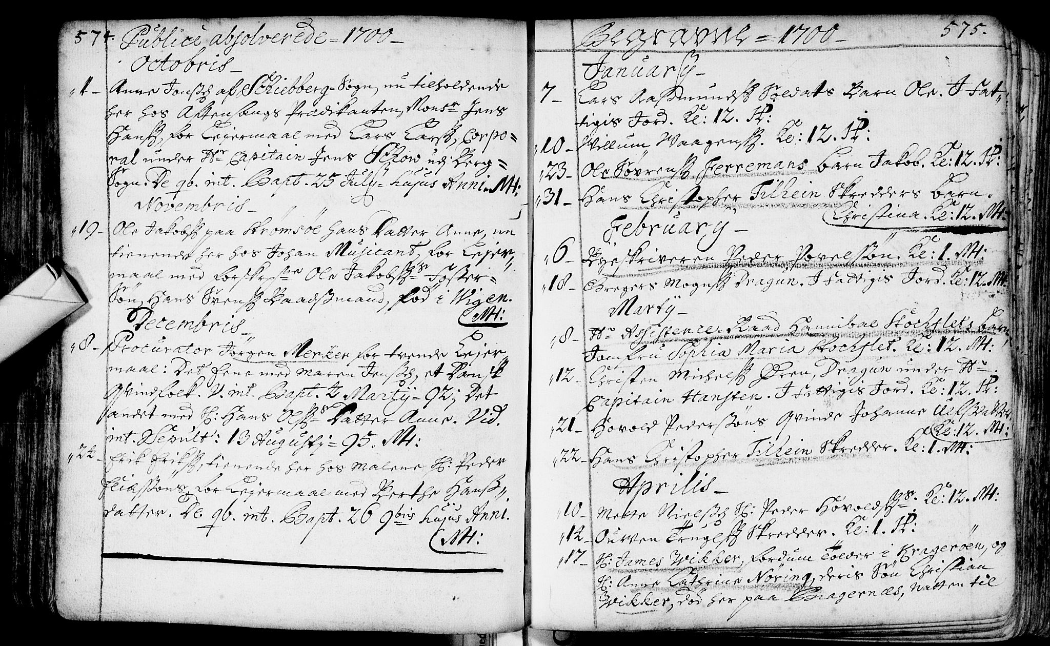 Bragernes kirkebøker, AV/SAKO-A-6/F/Fa/L0002: Parish register (official) no. I 2, 1680-1705, p. 574-575