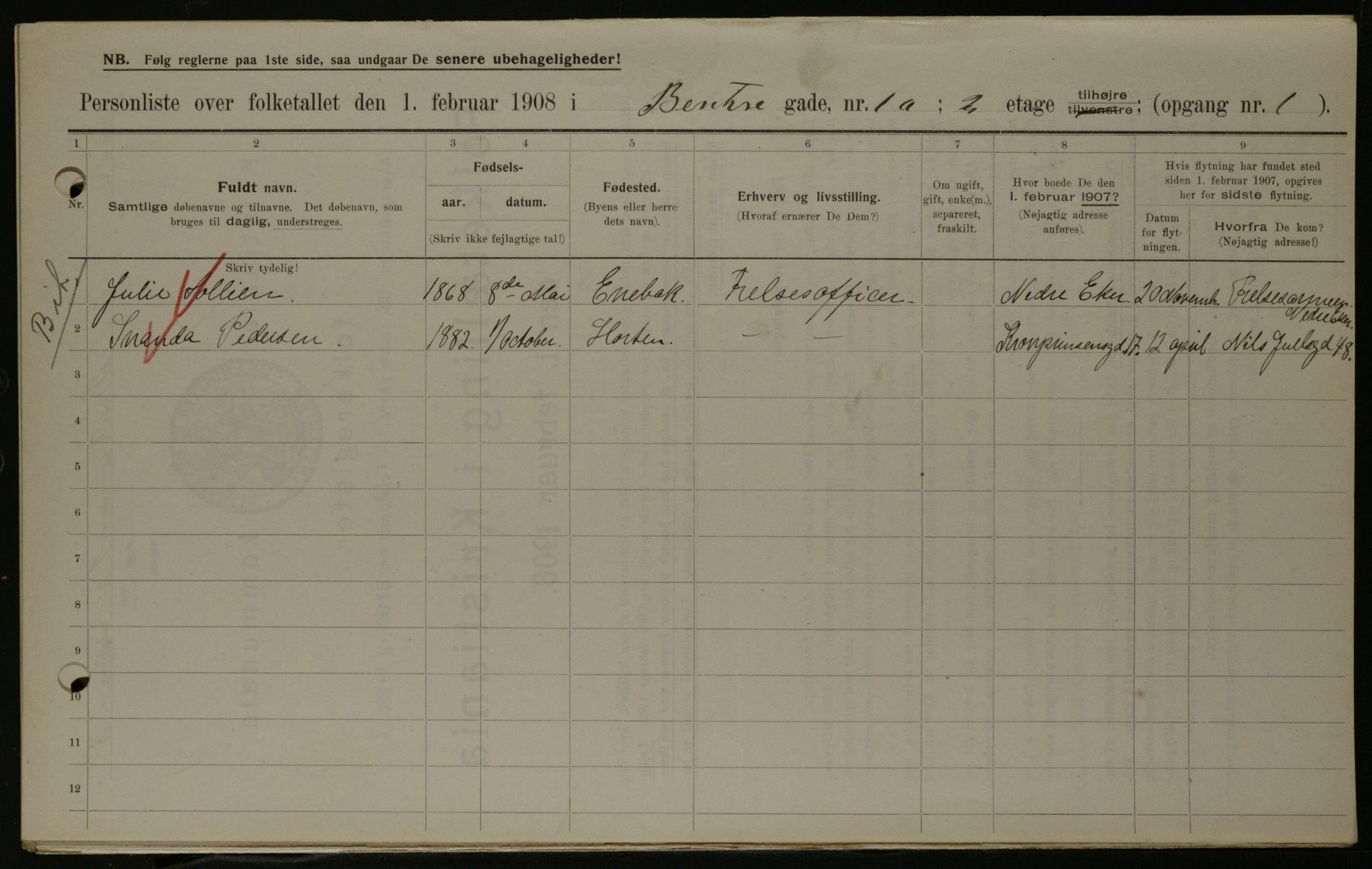 OBA, Municipal Census 1908 for Kristiania, 1908, p. 3563