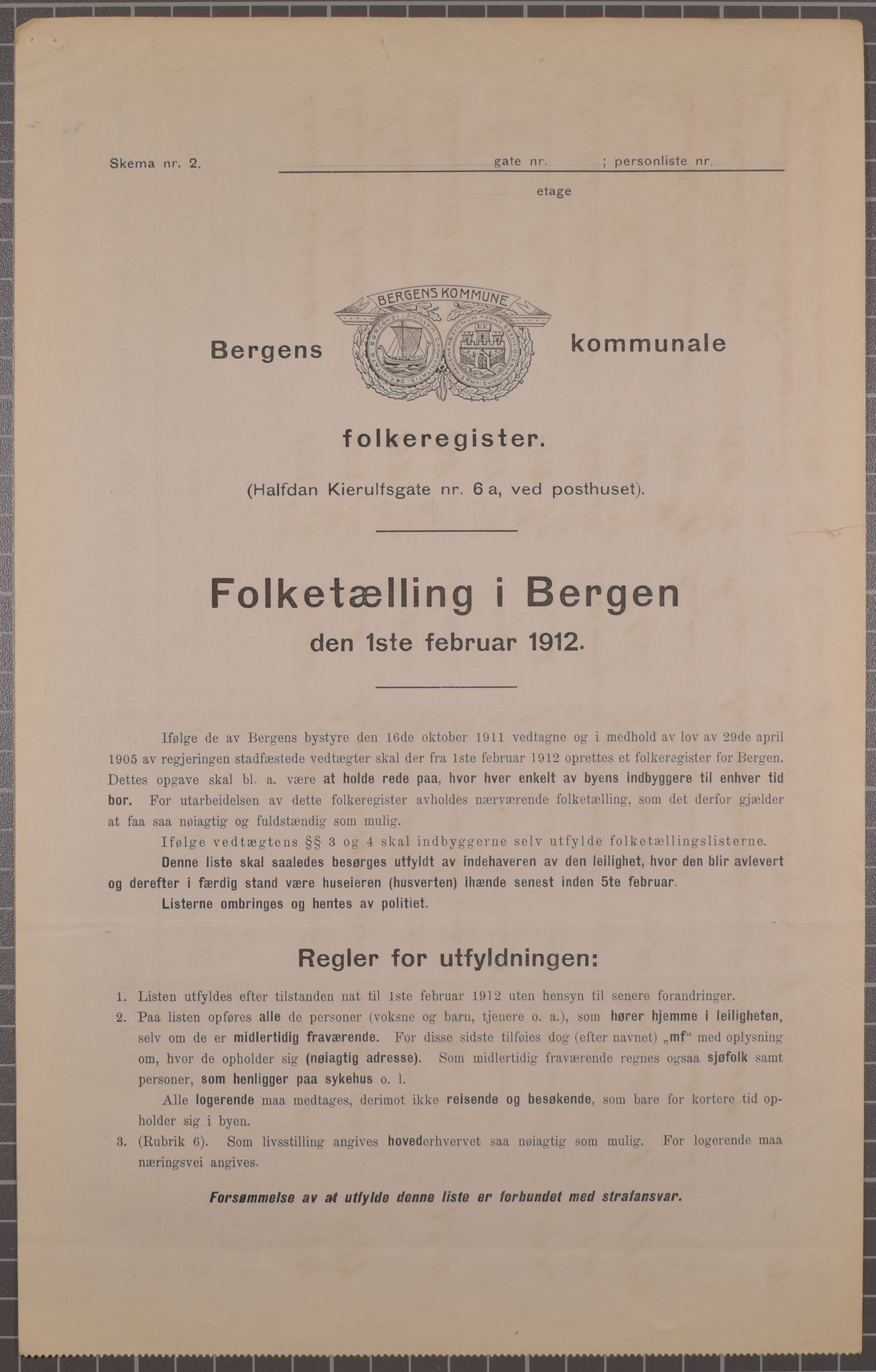 SAB, Municipal Census 1912 for Bergen, 1912, p. 1880