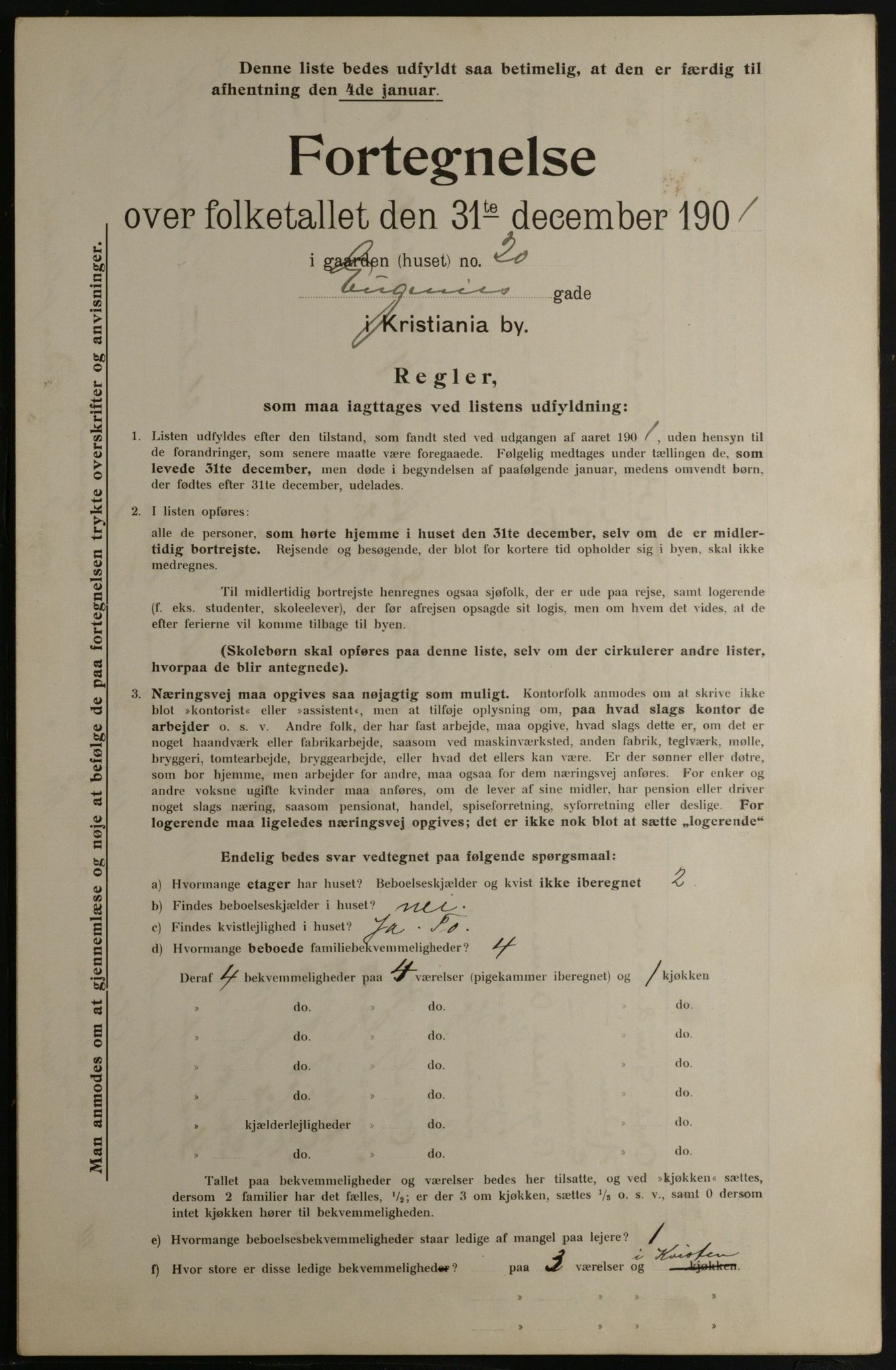 OBA, Municipal Census 1901 for Kristiania, 1901, p. 3687