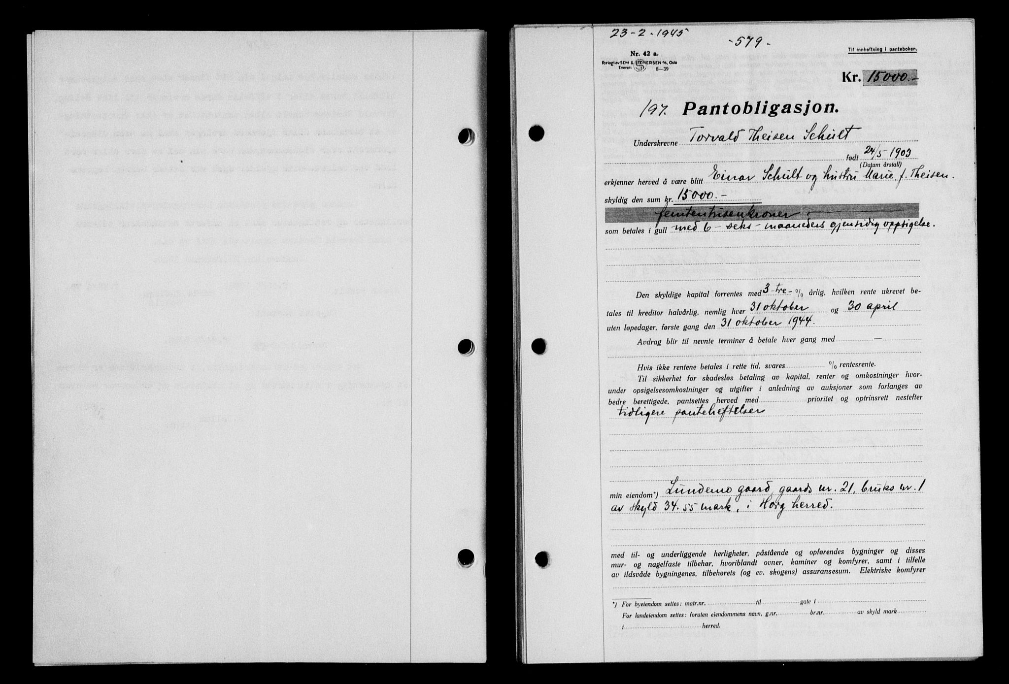 Gauldal sorenskriveri, SAT/A-0014/1/2/2C/L0058: Mortgage book no. 63, 1944-1945, Diary no: : 197/1945