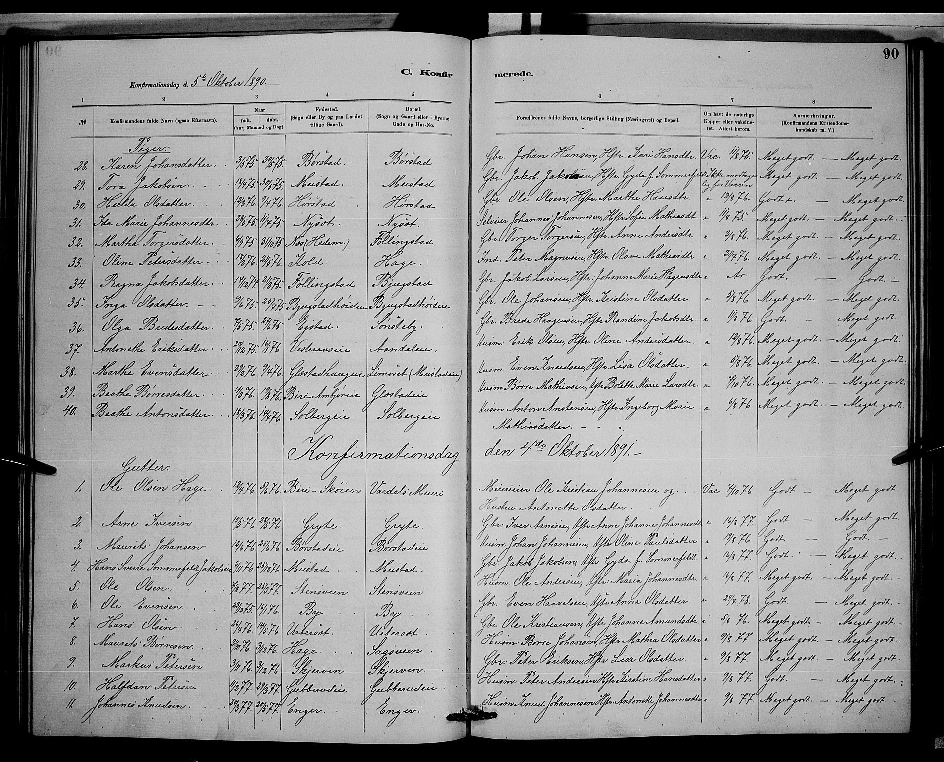 Vardal prestekontor, SAH/PREST-100/H/Ha/Hab/L0008: Parish register (copy) no. 8, 1881-1898, p. 90