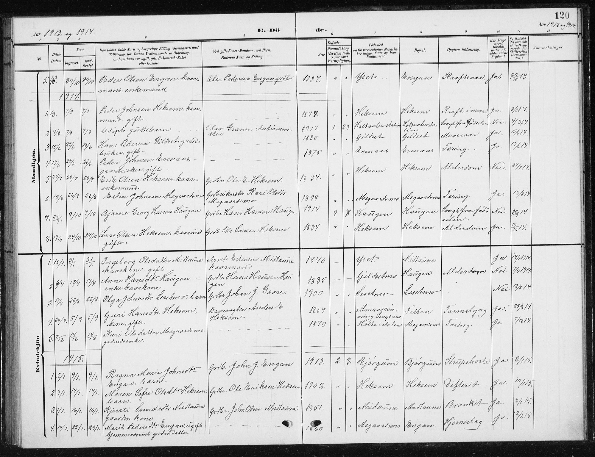 Ministerialprotokoller, klokkerbøker og fødselsregistre - Sør-Trøndelag, SAT/A-1456/685/L0979: Parish register (copy) no. 685C04, 1908-1933, p. 120