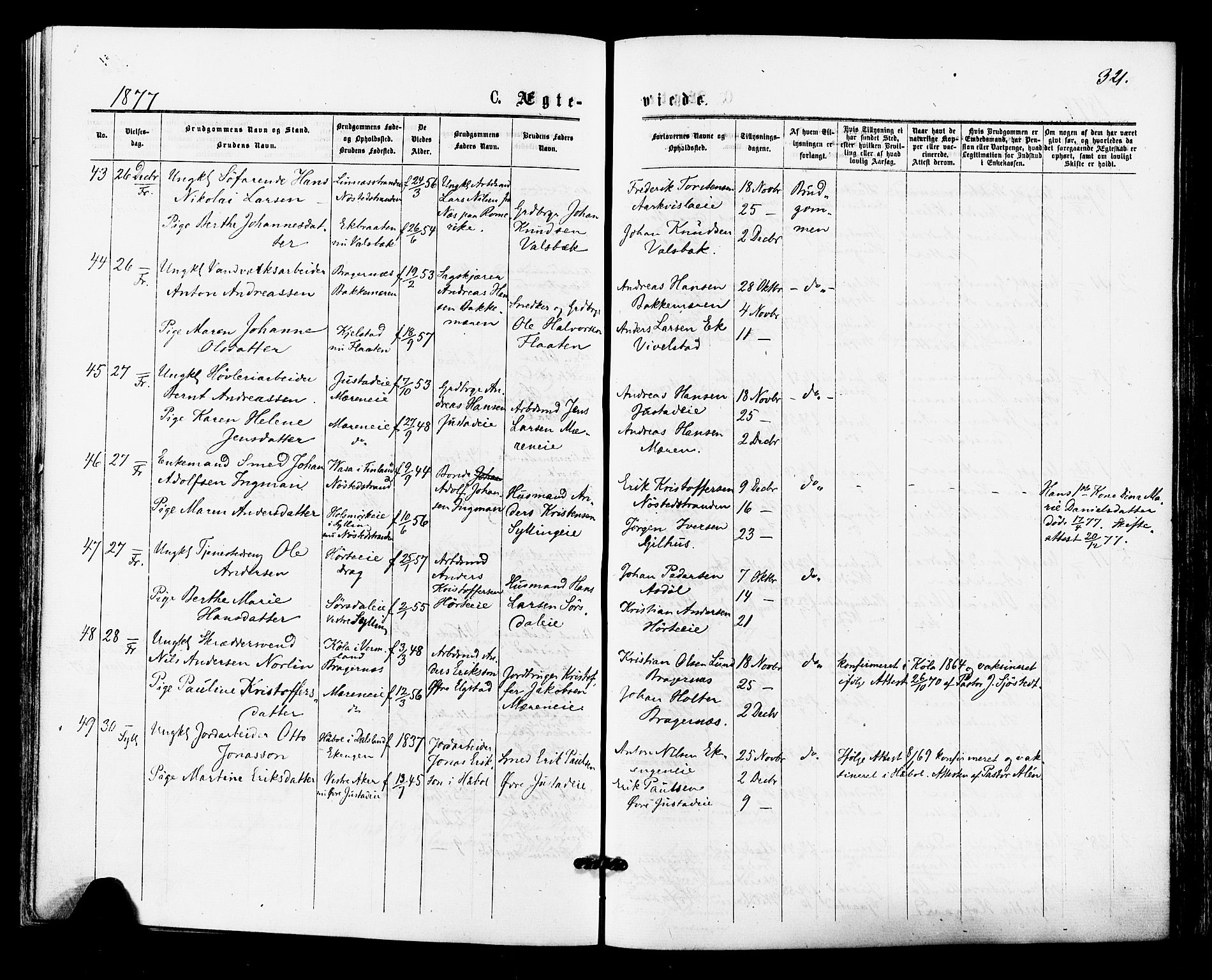 Lier kirkebøker, SAKO/A-230/F/Fa/L0014: Parish register (official) no. I 14, 1875-1882, p. 321