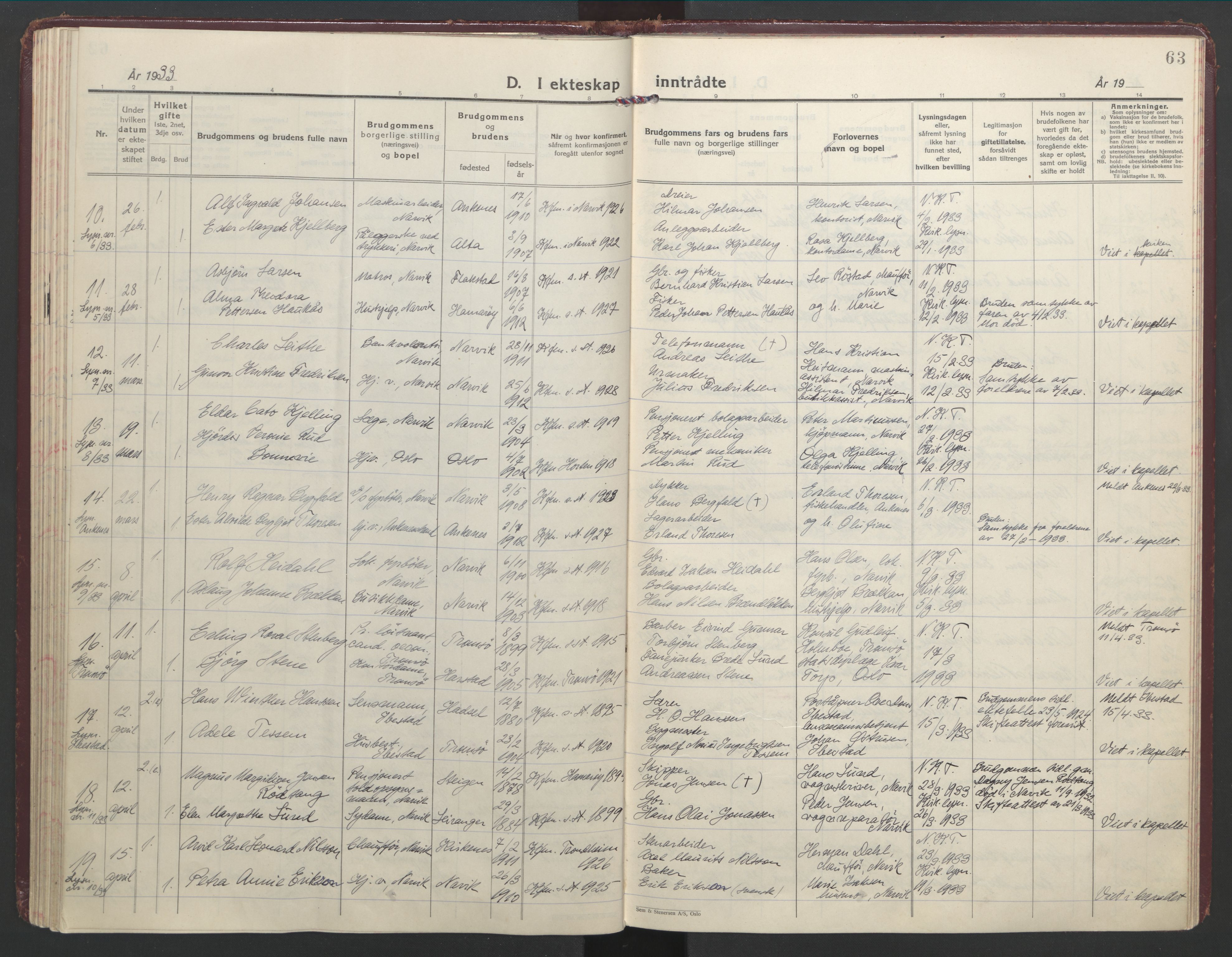 Ministerialprotokoller, klokkerbøker og fødselsregistre - Nordland, AV/SAT-A-1459/871/L1006: Parish register (official) no. 871A22, 1928-1936, p. 63