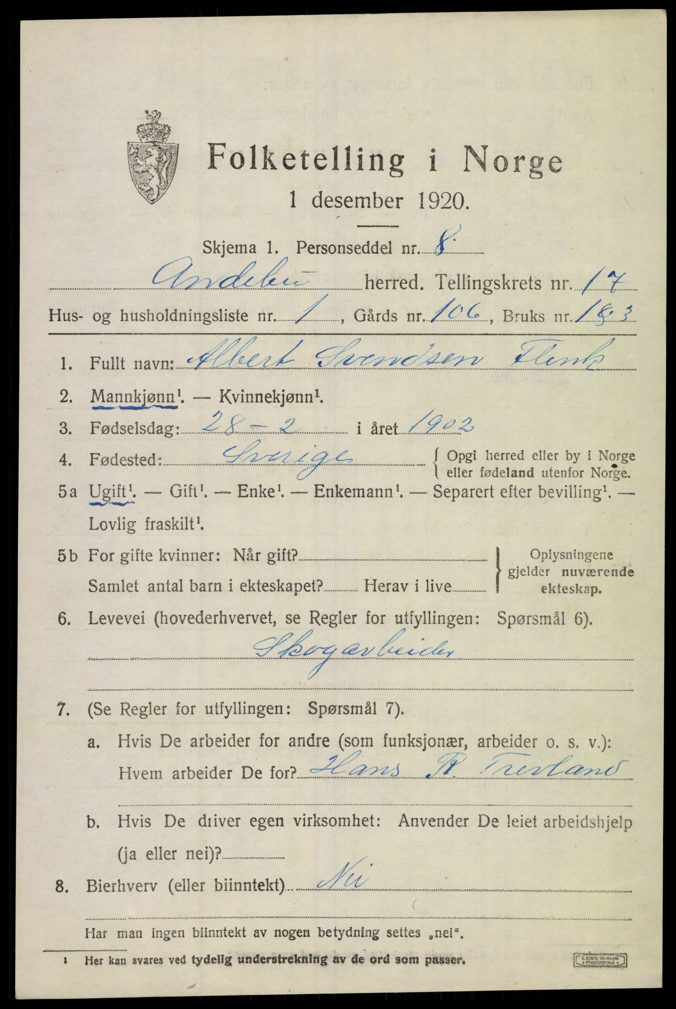 SAKO, 1920 census for Andebu, 1920, p. 5732