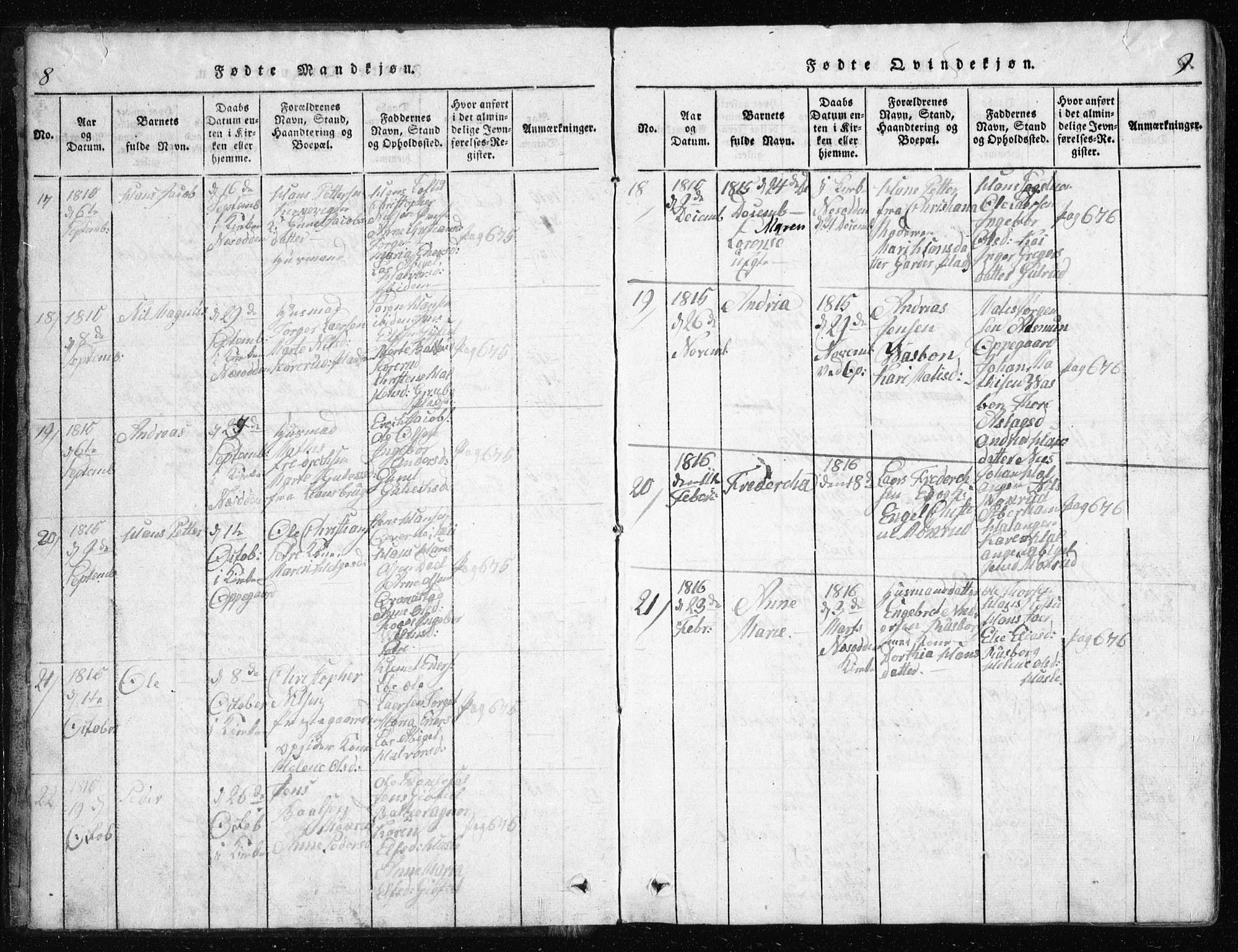 Nesodden prestekontor Kirkebøker, AV/SAO-A-10013/G/Ga/L0001: Parish register (copy) no. I 1, 1814-1847, p. 8-9