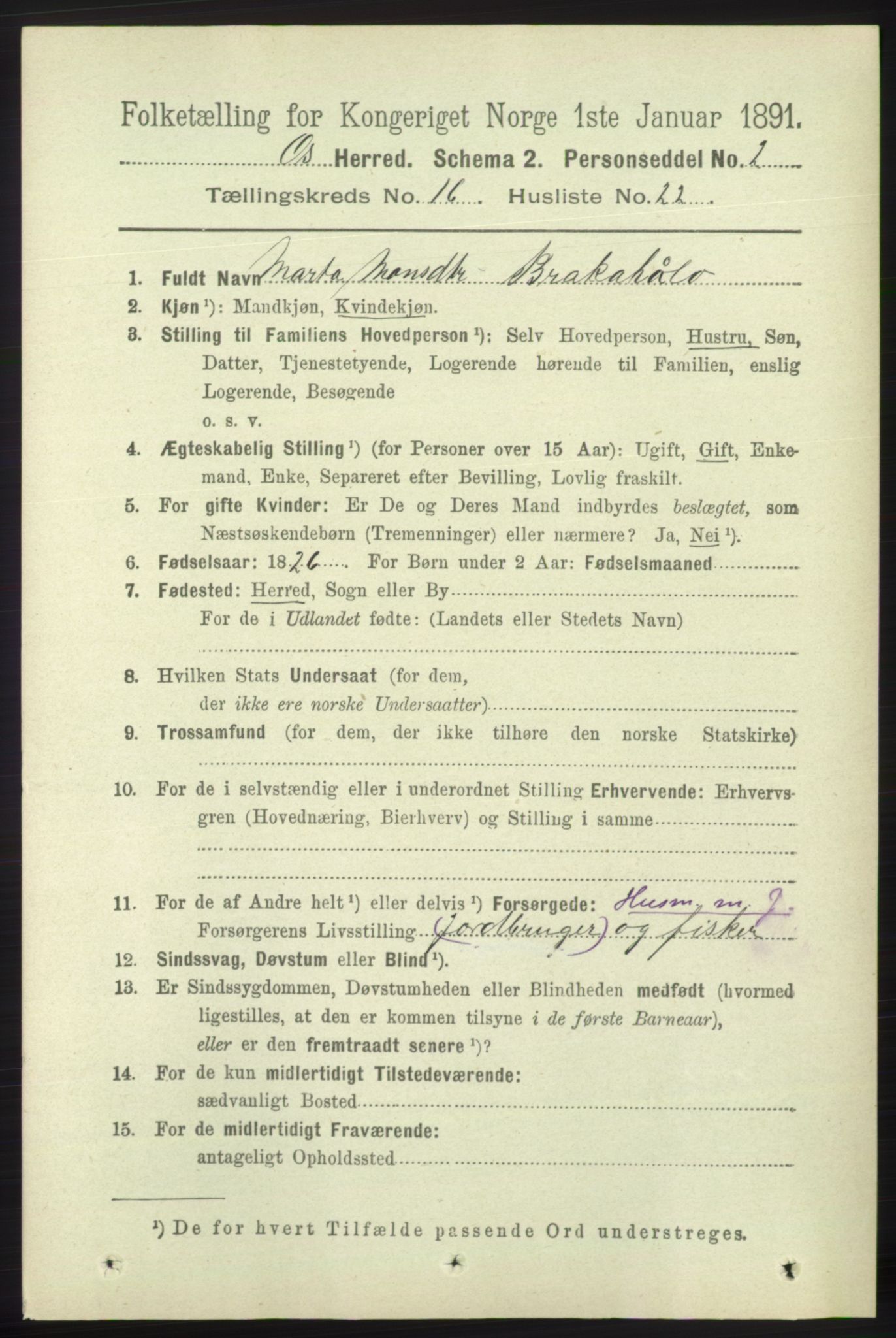 RA, 1891 census for 1243 Os, 1891, p. 3523