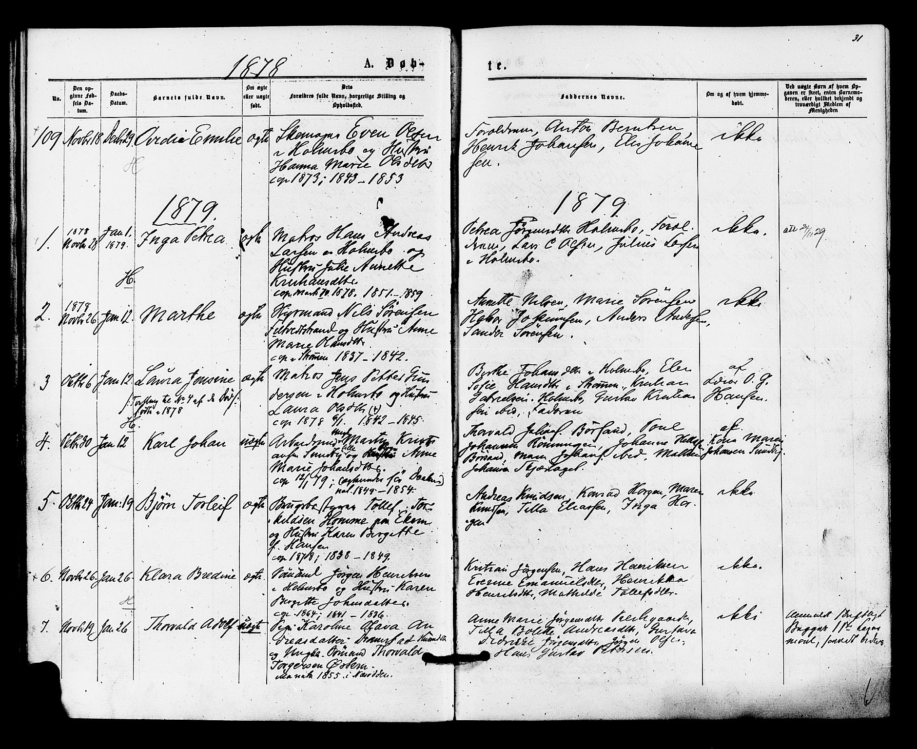 Hurum kirkebøker, SAKO/A-229/F/Fa/L0013: Parish register (official) no. 13, 1876-1881, p. 31