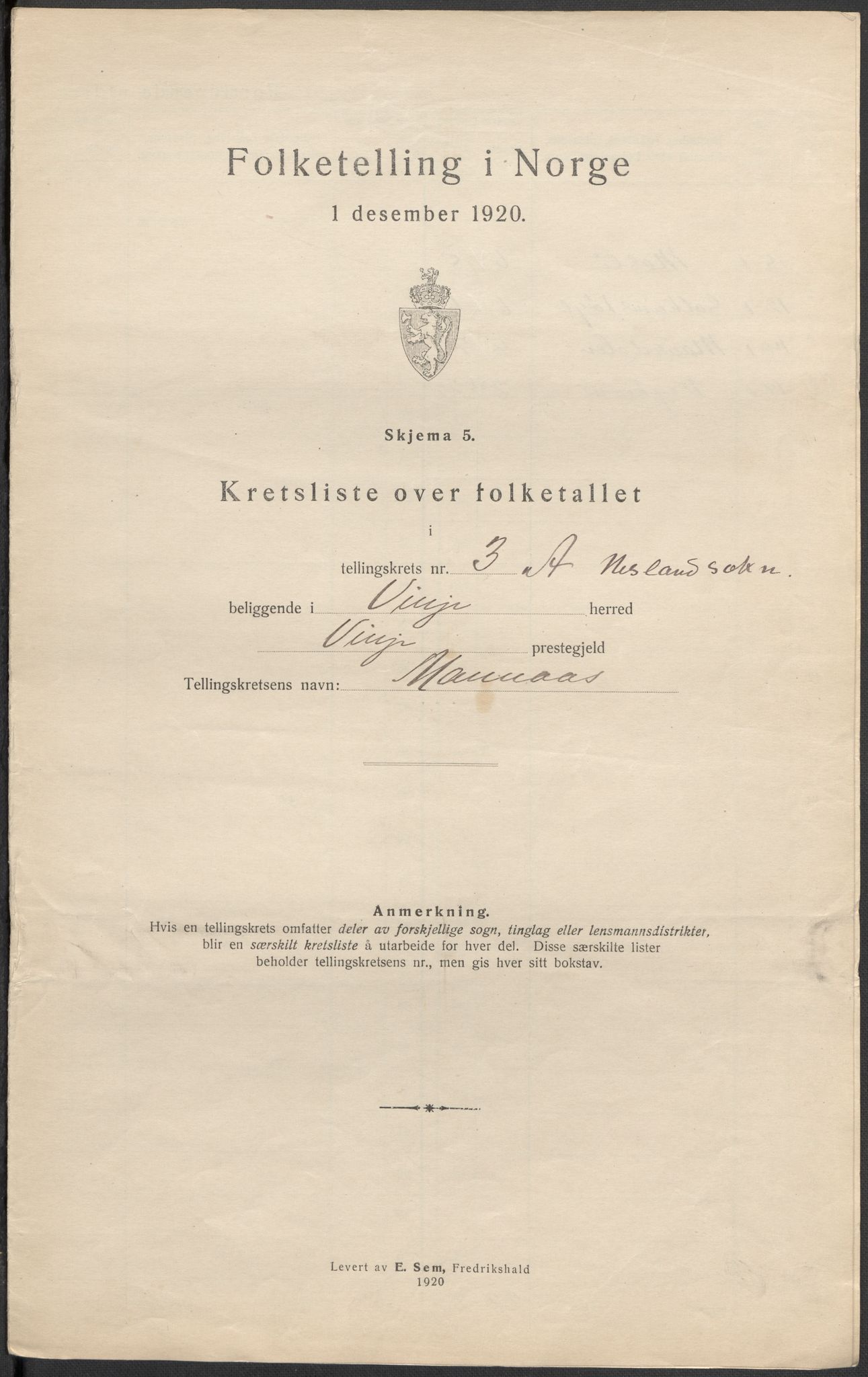 SAKO, 1920 census for Vinje, 1920, p. 18