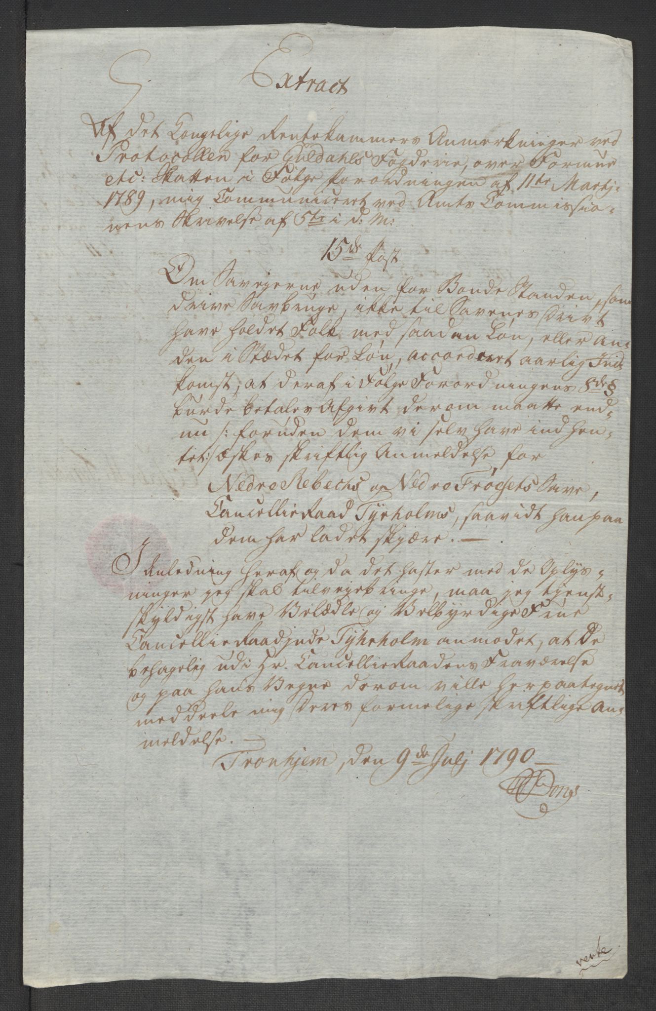 Rentekammeret inntil 1814, Reviderte regnskaper, Mindre regnskaper, AV/RA-EA-4068/Rf/Rfe/L0032: Numedal og Sandsvær fogderi, Orkdal og Gauldal fogderi, 1789, p. 194