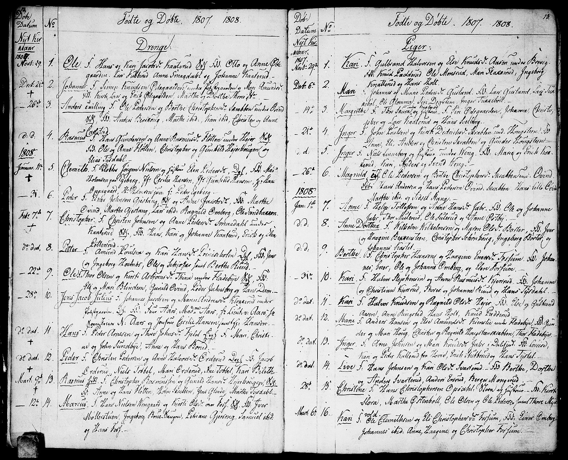 Enebakk prestekontor Kirkebøker, SAO/A-10171c/F/Fa/L0004: Parish register (official) no. I 4, 1806-1854, p. 12-13