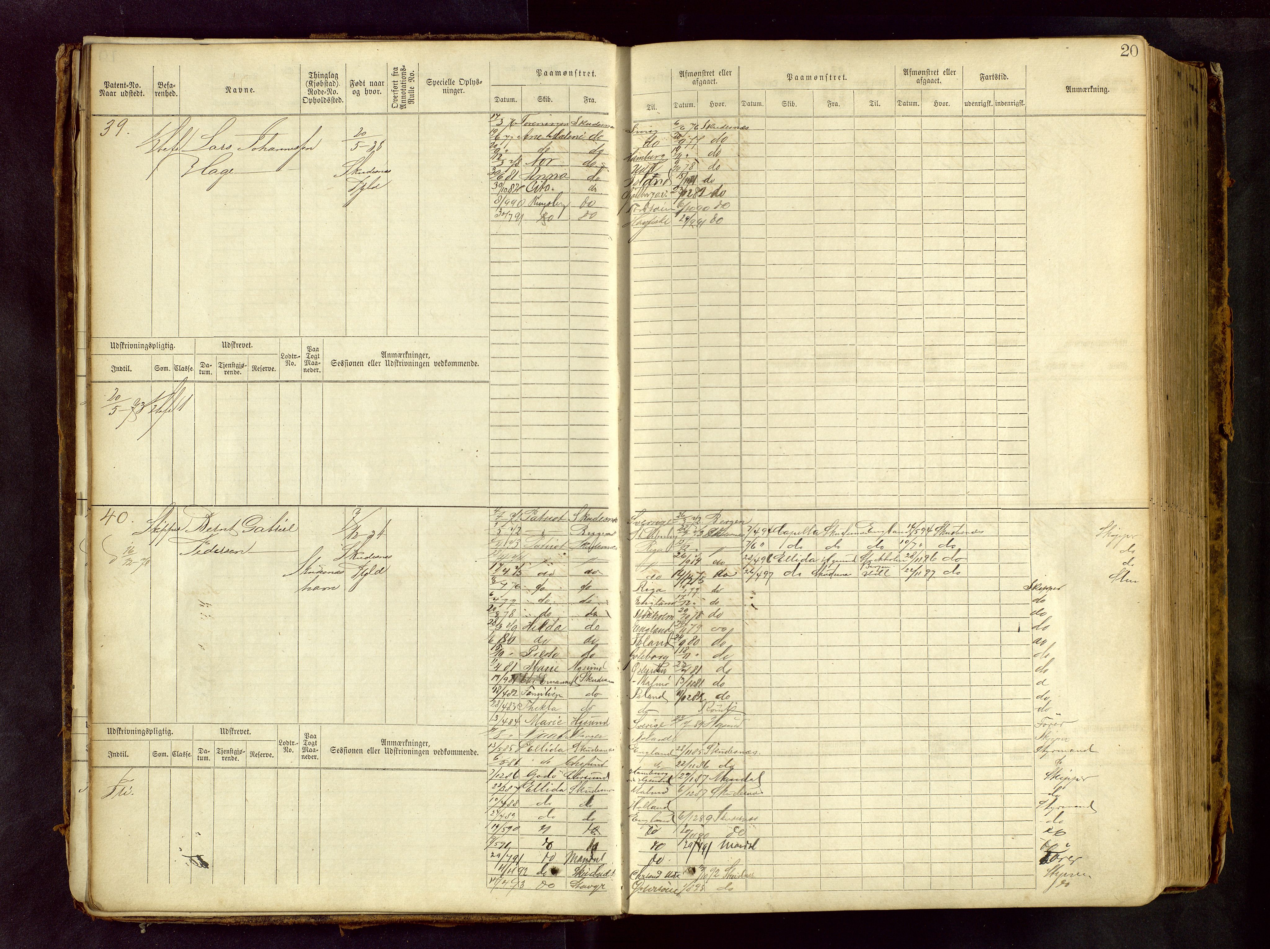 Haugesund sjømannskontor, AV/SAST-A-102007/F/Fb/Fbb/L0001: Sjøfartsrulle Skudenes krets No 1 - 958, 1860-1948, p. 20