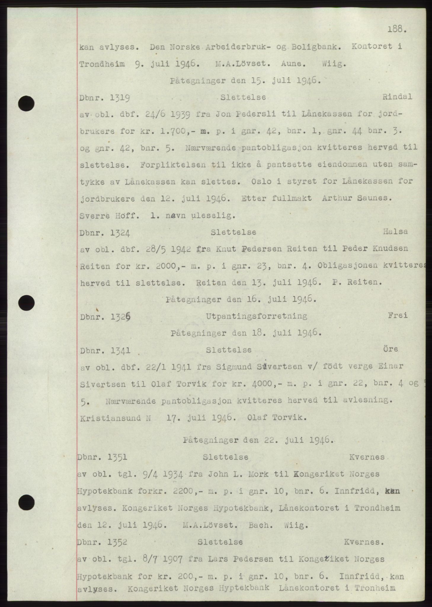 Nordmøre sorenskriveri, SAT/A-4132/1/2/2Ca: Mortgage book no. C82b, 1946-1951, Diary no: : 1319/1946
