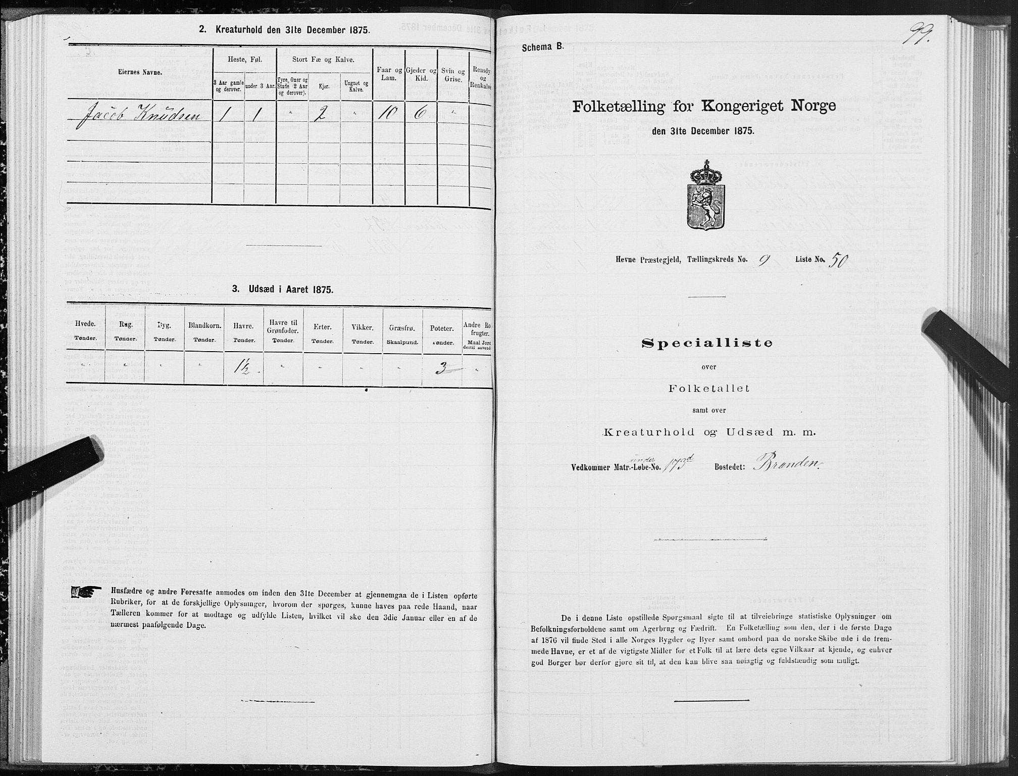 SAT, 1875 census for 1612P Hemne, 1875, p. 5099