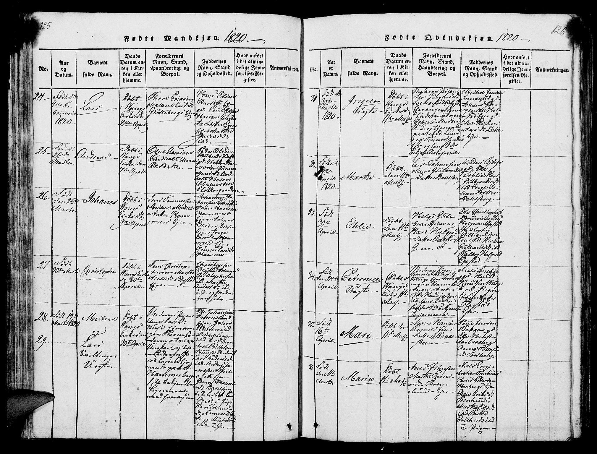 Vang prestekontor, Hedmark, AV/SAH-PREST-008/H/Ha/Hab/L0004: Parish register (copy) no. 4, 1813-1827, p. 125-126