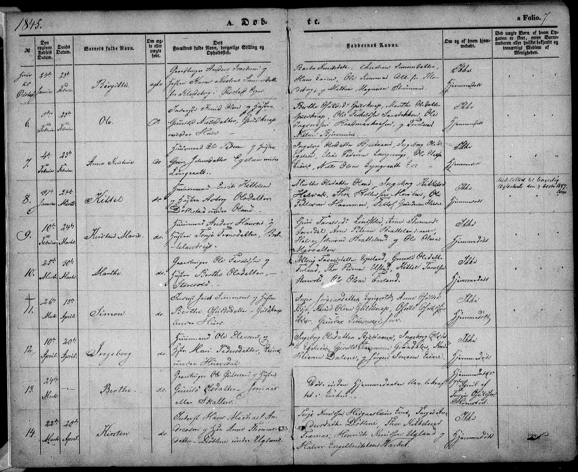 Froland sokneprestkontor, AV/SAK-1111-0013/F/Fa/L0002: Parish register (official) no. A 2, 1845-1863, p. 7