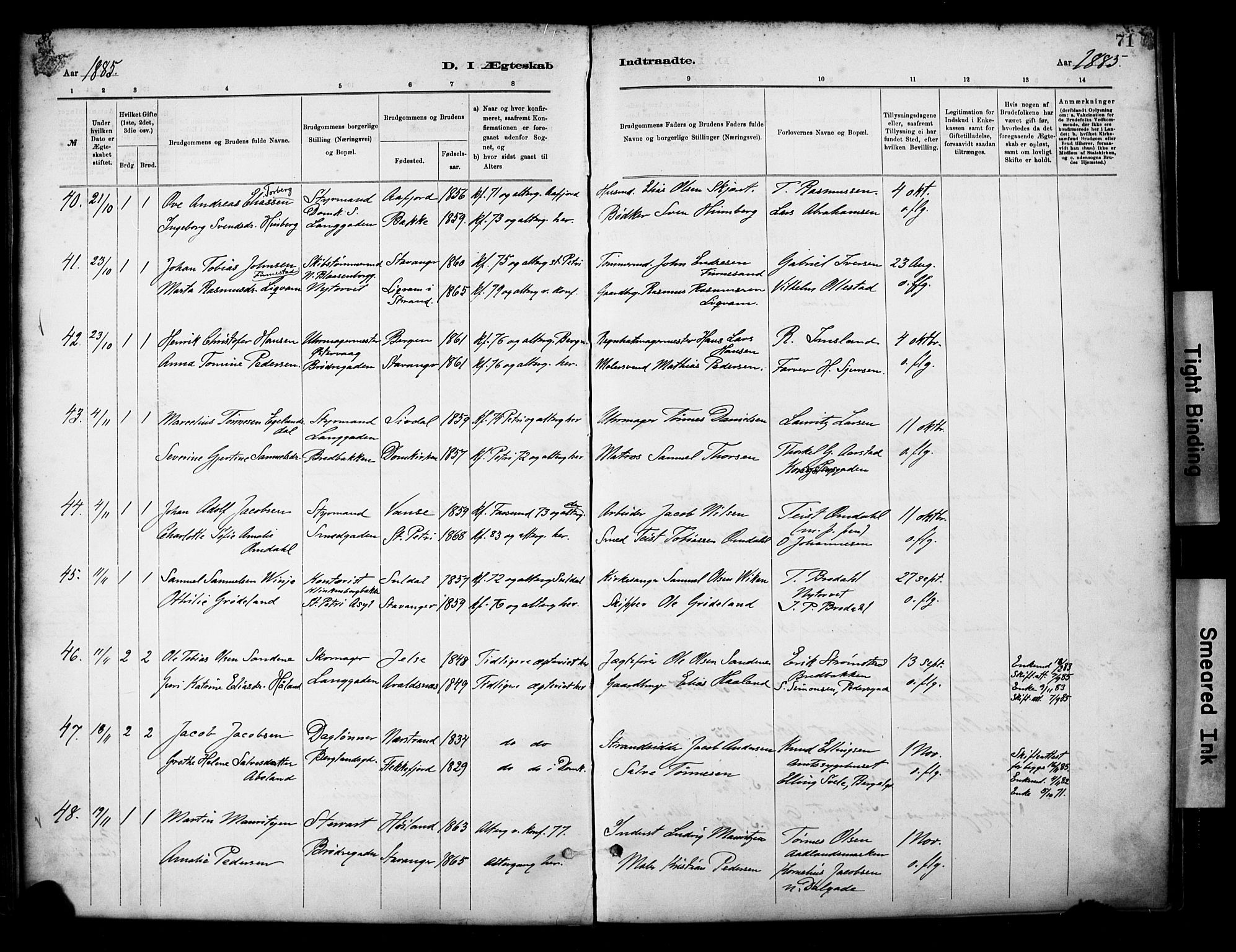 St. Petri sokneprestkontor, AV/SAST-A-101813/001/30/30BA/L0018: Parish register (official) no. A 19, 1879-1900, p. 71