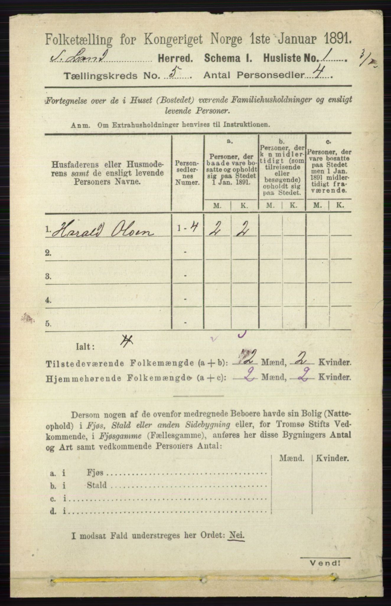RA, 1891 census for 0536 Søndre Land, 1891, p. 4658