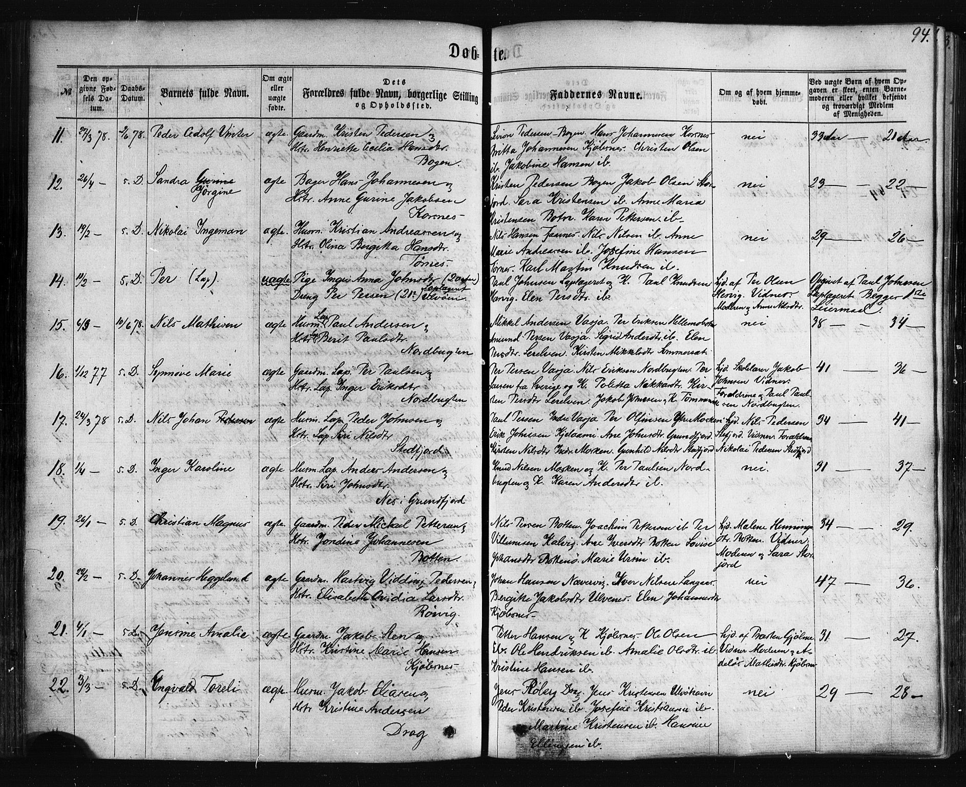 Ministerialprotokoller, klokkerbøker og fødselsregistre - Nordland, SAT/A-1459/861/L0867: Parish register (official) no. 861A02, 1864-1878, p. 94