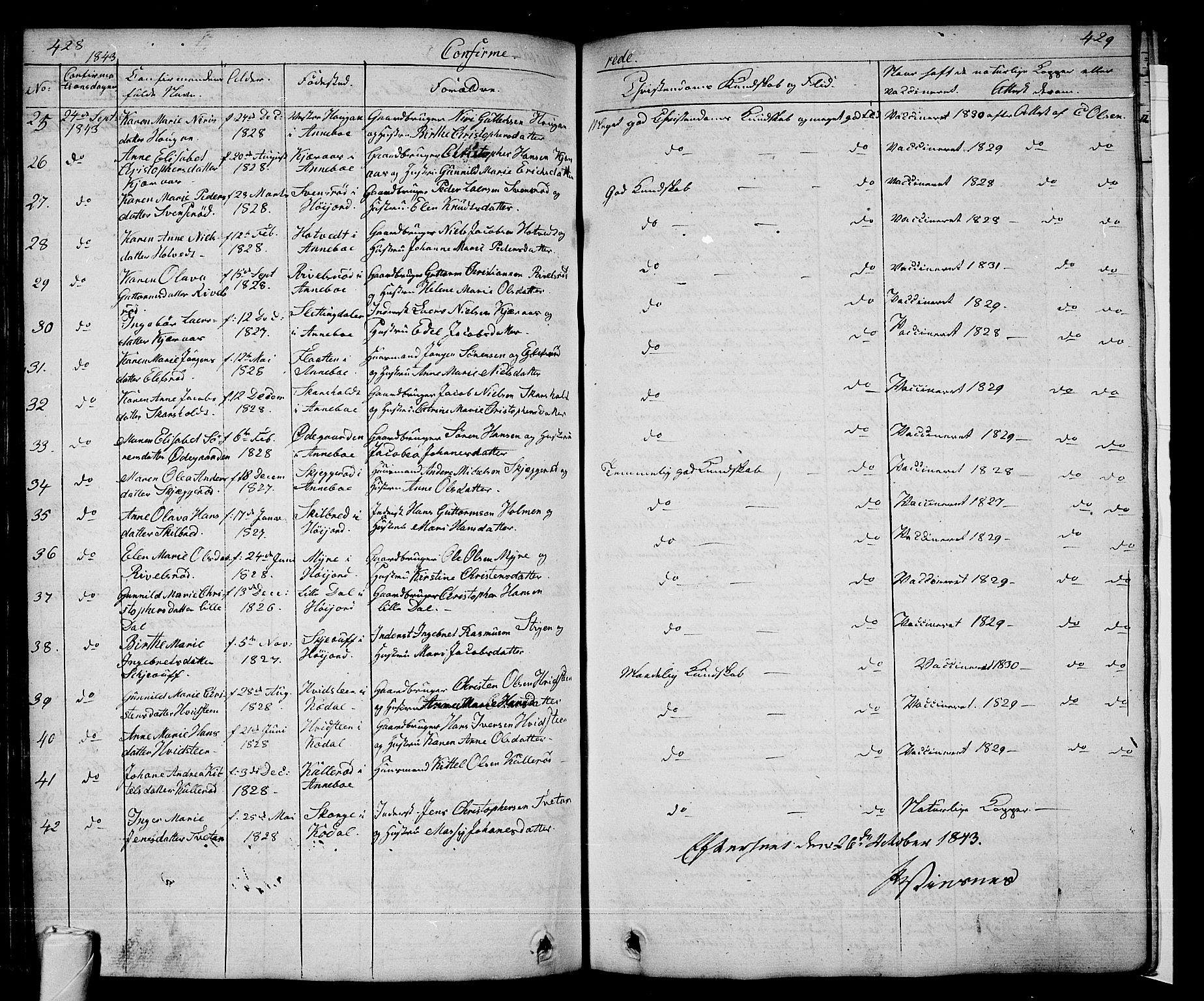 Andebu kirkebøker, AV/SAKO-A-336/G/Ga/L0003: Parish register (copy) no. I 3, 1832-1867, p. 428-429