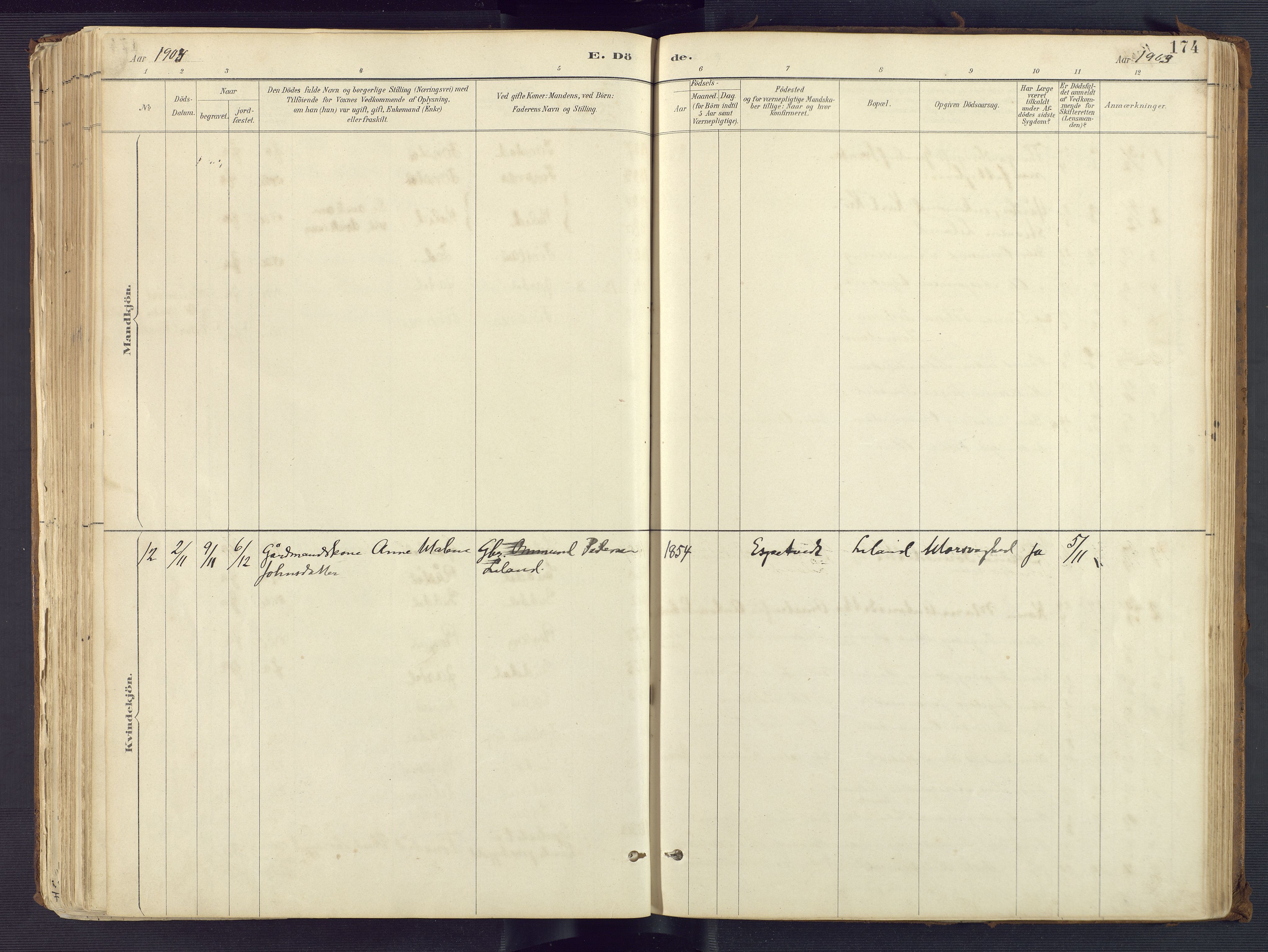 Sirdal sokneprestkontor, AV/SAK-1111-0036/F/Fa/Fab/L0004: Parish register (official) no. A 4, 1887-1919, p. 174