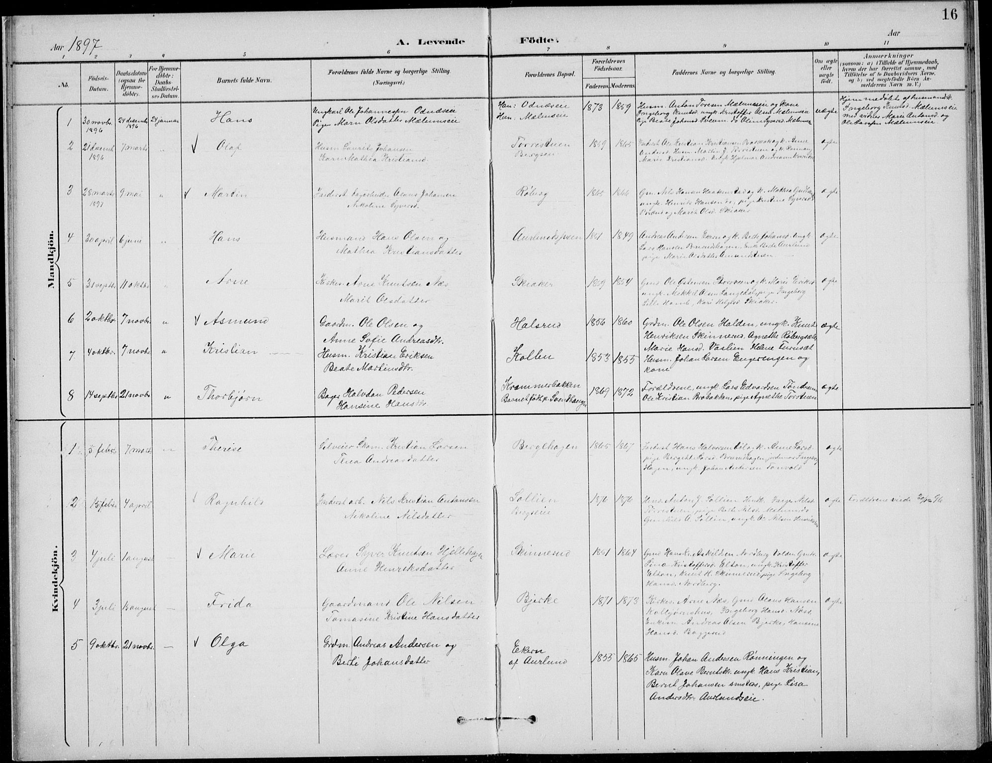 Nordre Land prestekontor, SAH/PREST-124/H/Ha/Hab/L0014: Parish register (copy) no. 14, 1891-1907, p. 16