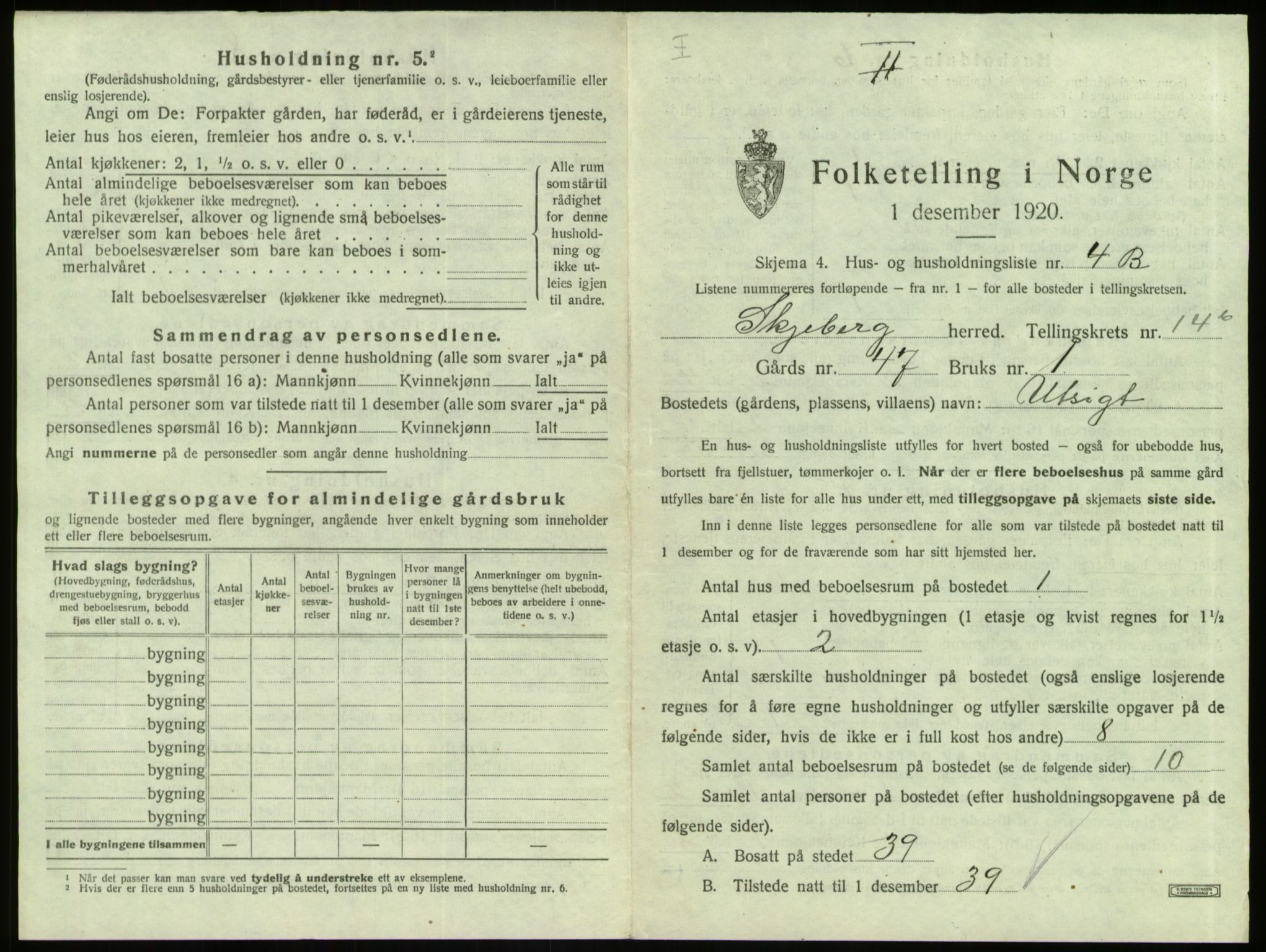 SAO, 1920 census for Skjeberg, 1920, p. 2005