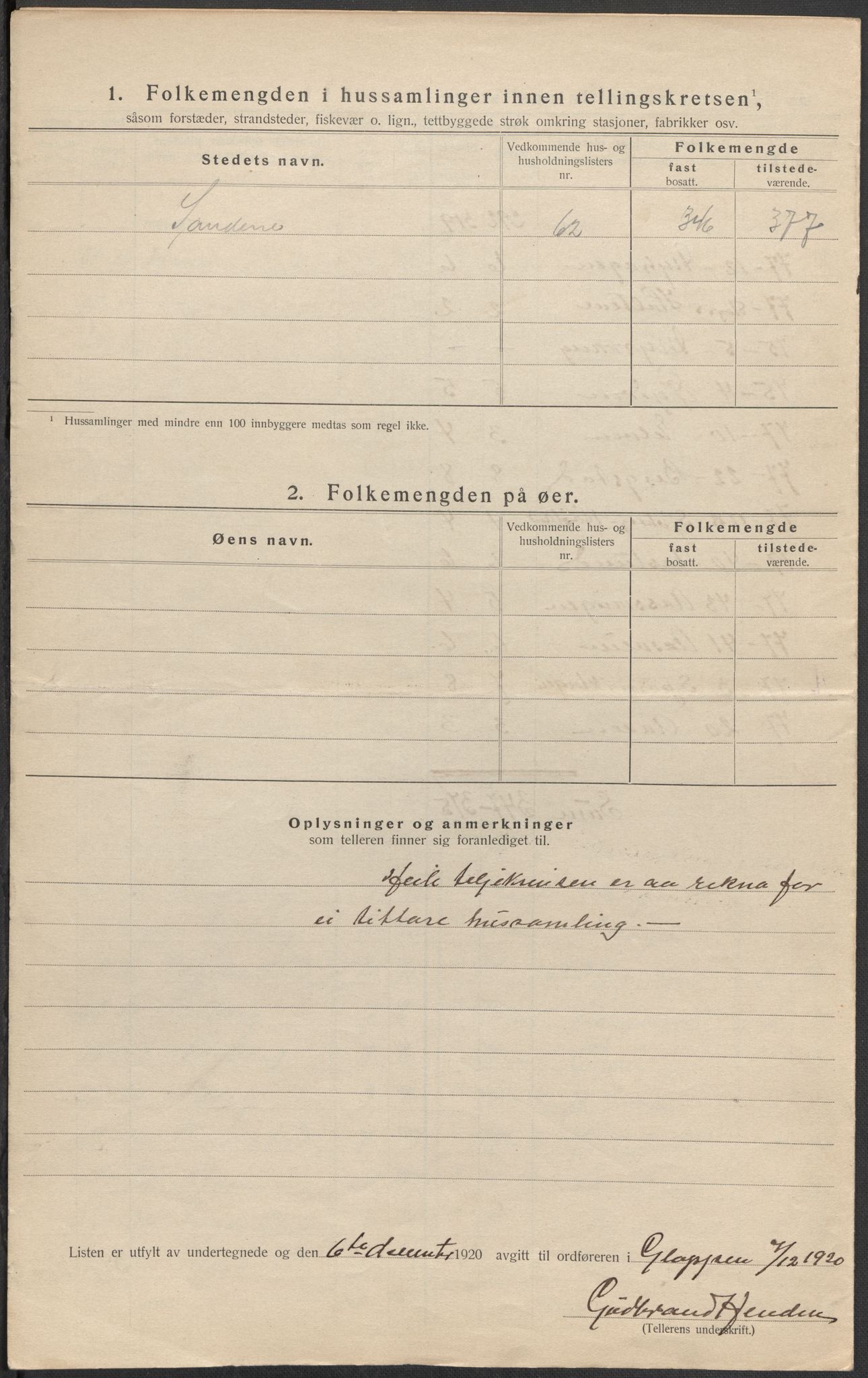 SAB, 1920 census for Gloppen, 1920, p. 47