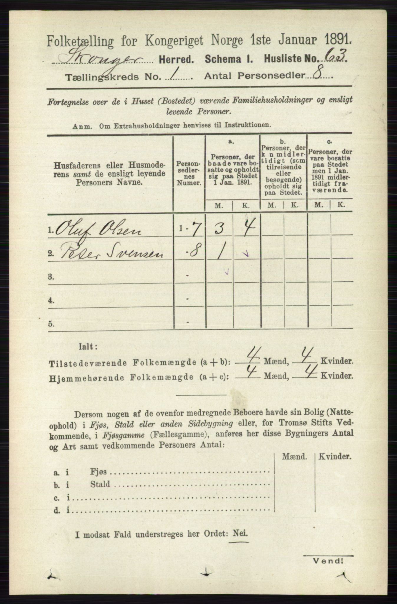 RA, 1891 census for 0712 Skoger, 1891, p. 85