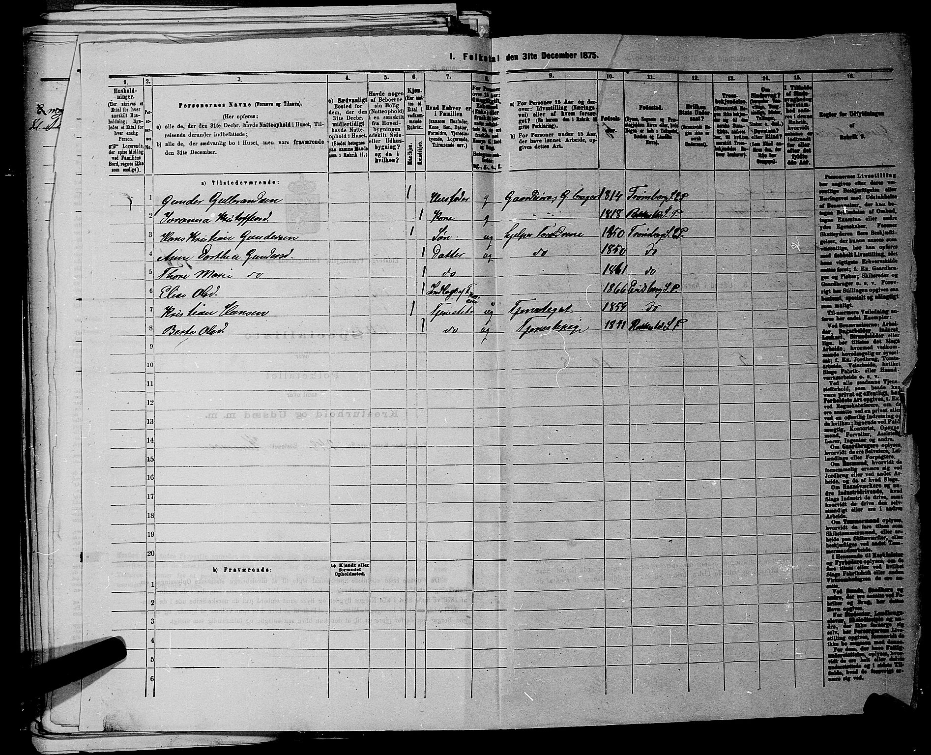 RA, 1875 census for 0125P Eidsberg, 1875, p. 1620