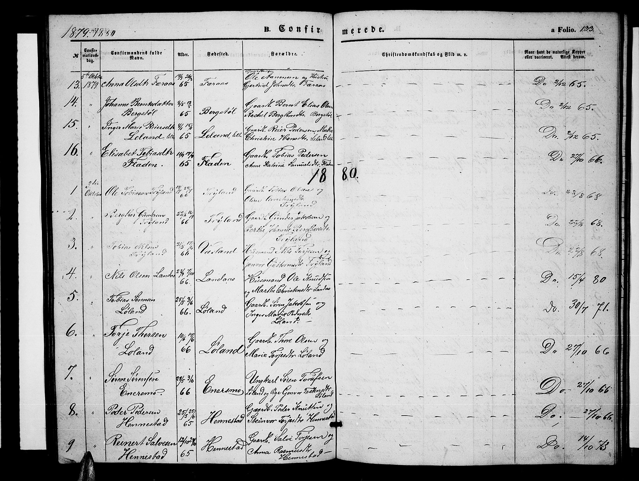 Nord-Audnedal sokneprestkontor, AV/SAK-1111-0032/F/Fb/Fbb/L0002: Parish register (copy) no. B 2, 1859-1882, p. 133