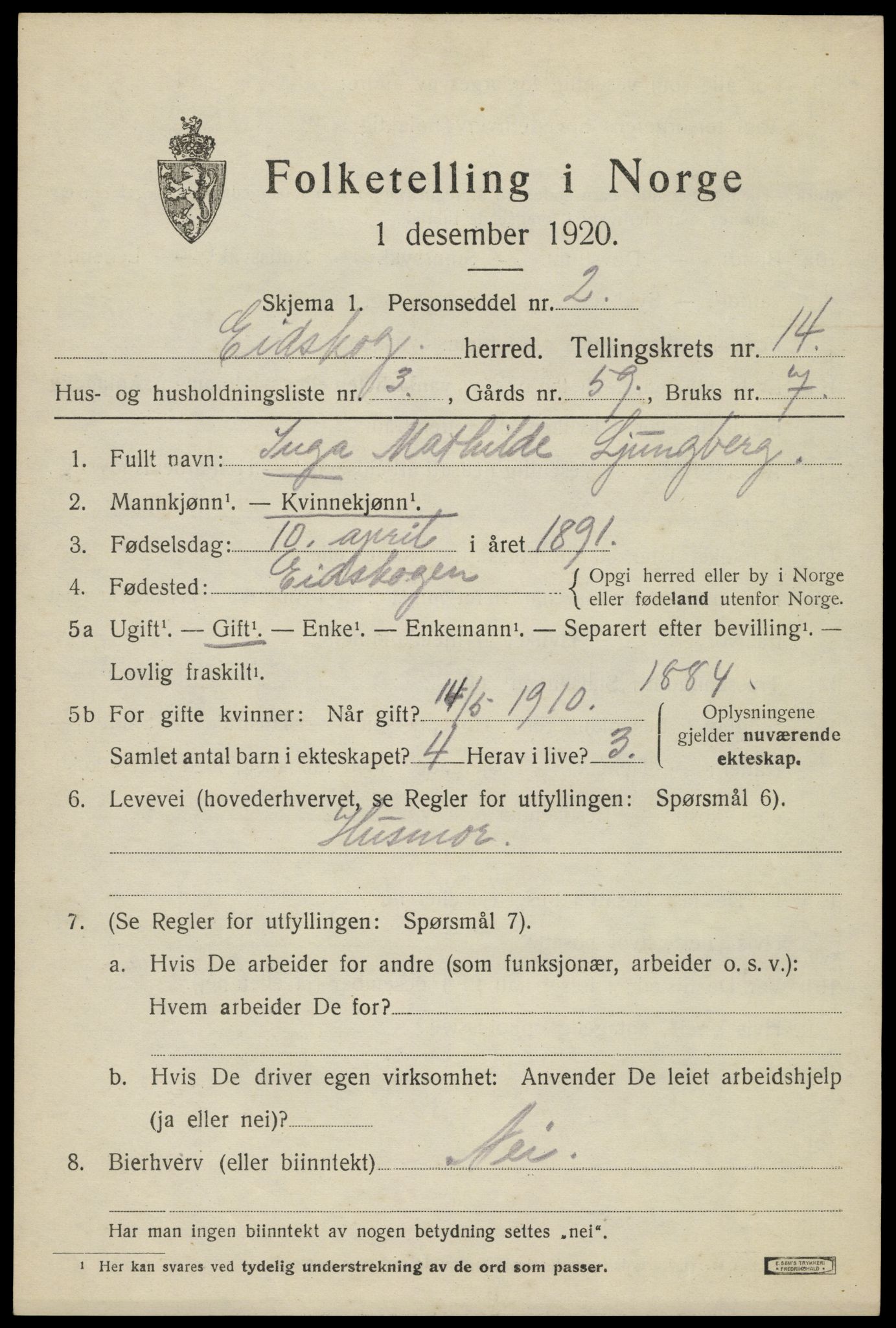 SAH, 1920 census for Eidskog, 1920, p. 13347