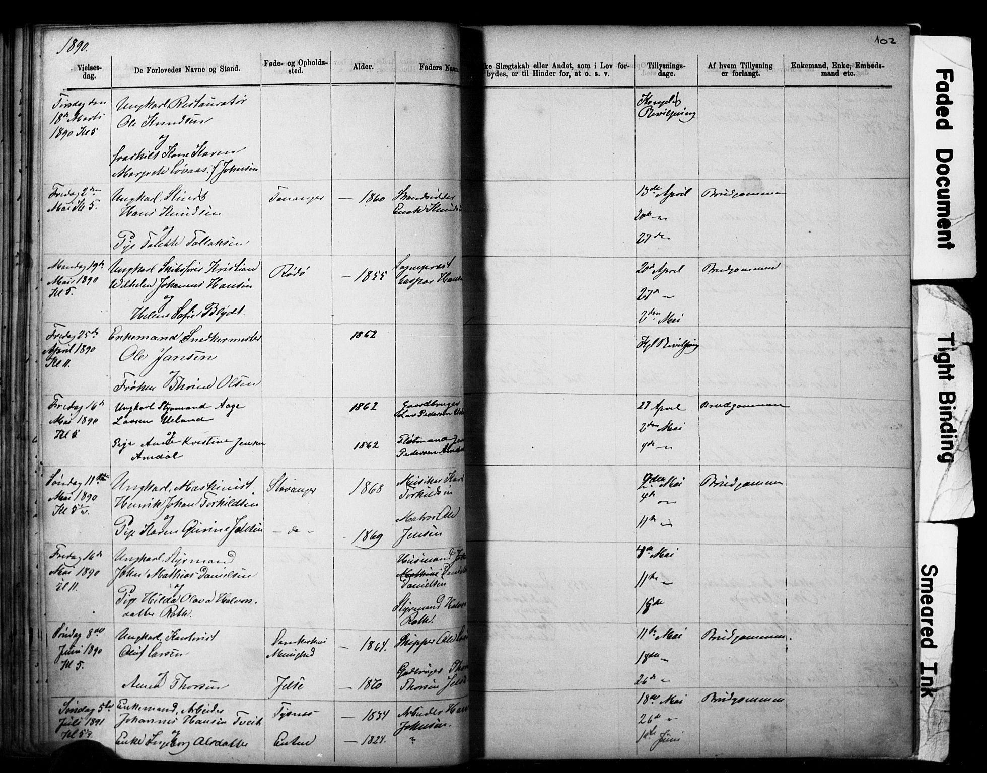 Domkirken sokneprestkontor, SAST/A-101812/001/30/30BB/L0014: Parish register (copy) no. B 14, 1875-1902, p. 102