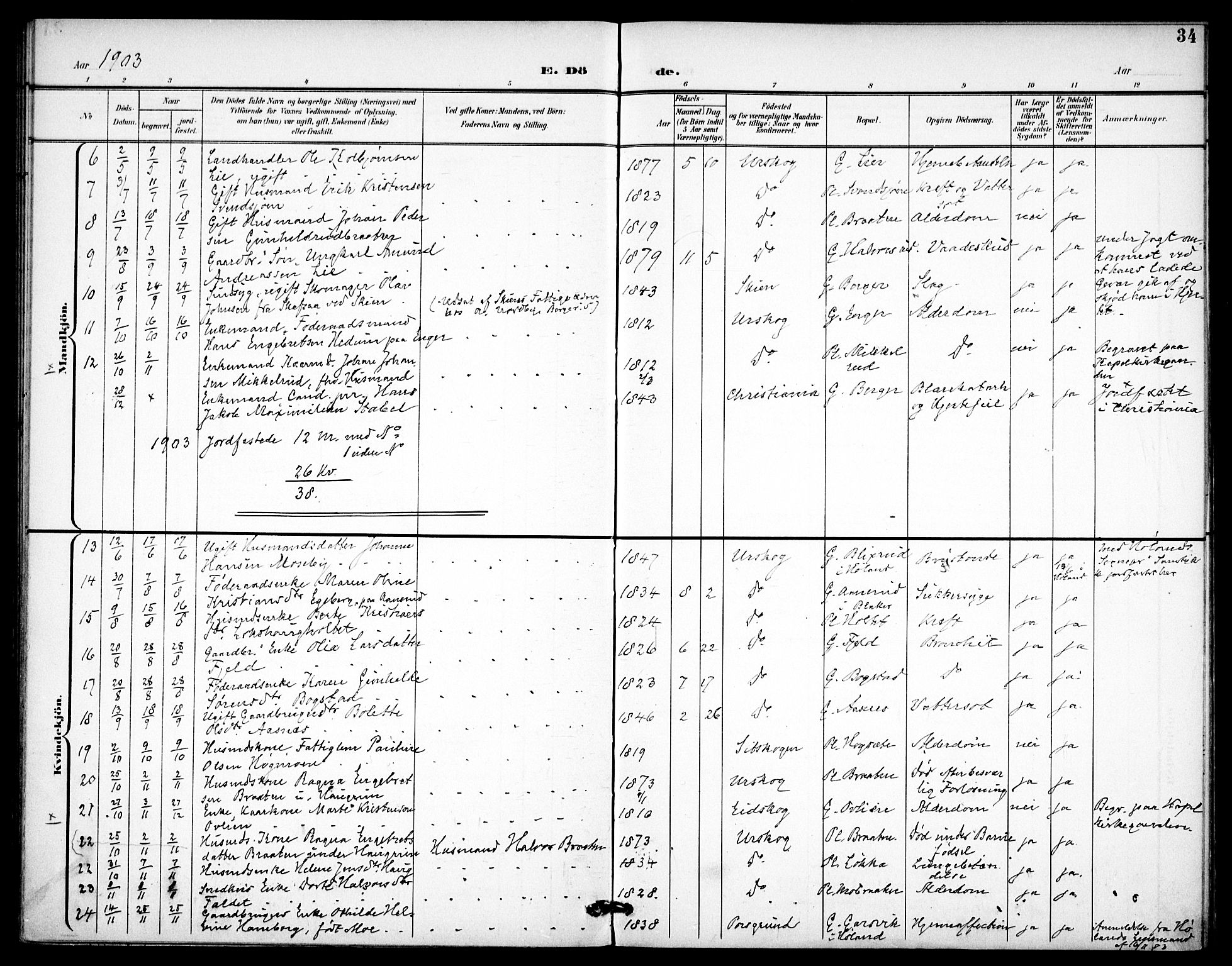 Aurskog prestekontor Kirkebøker, SAO/A-10304a/F/Fa/L0013: Parish register (official) no. I 13, 1900-1910, p. 34