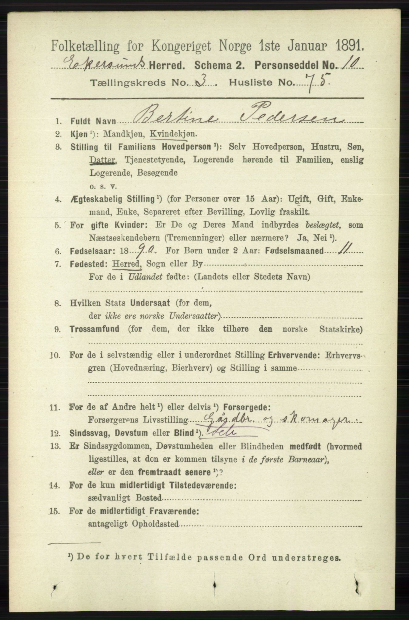 RA, 1891 census for 1116 Eigersund herred, 1891, p. 1501