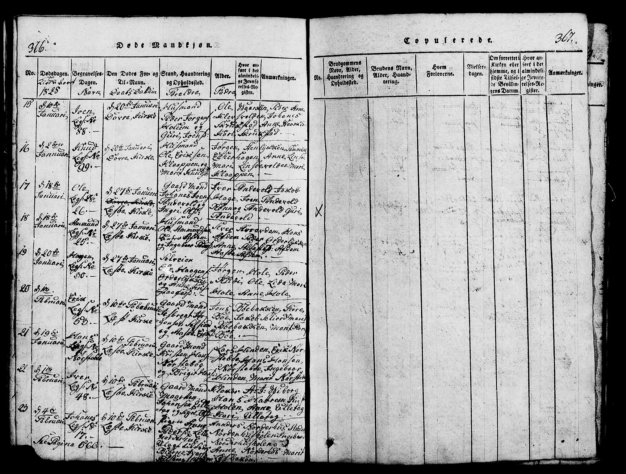 Lesja prestekontor, SAH/PREST-068/H/Ha/Hab/L0001: Parish register (copy) no. 1, 1820-1831, p. 366-367