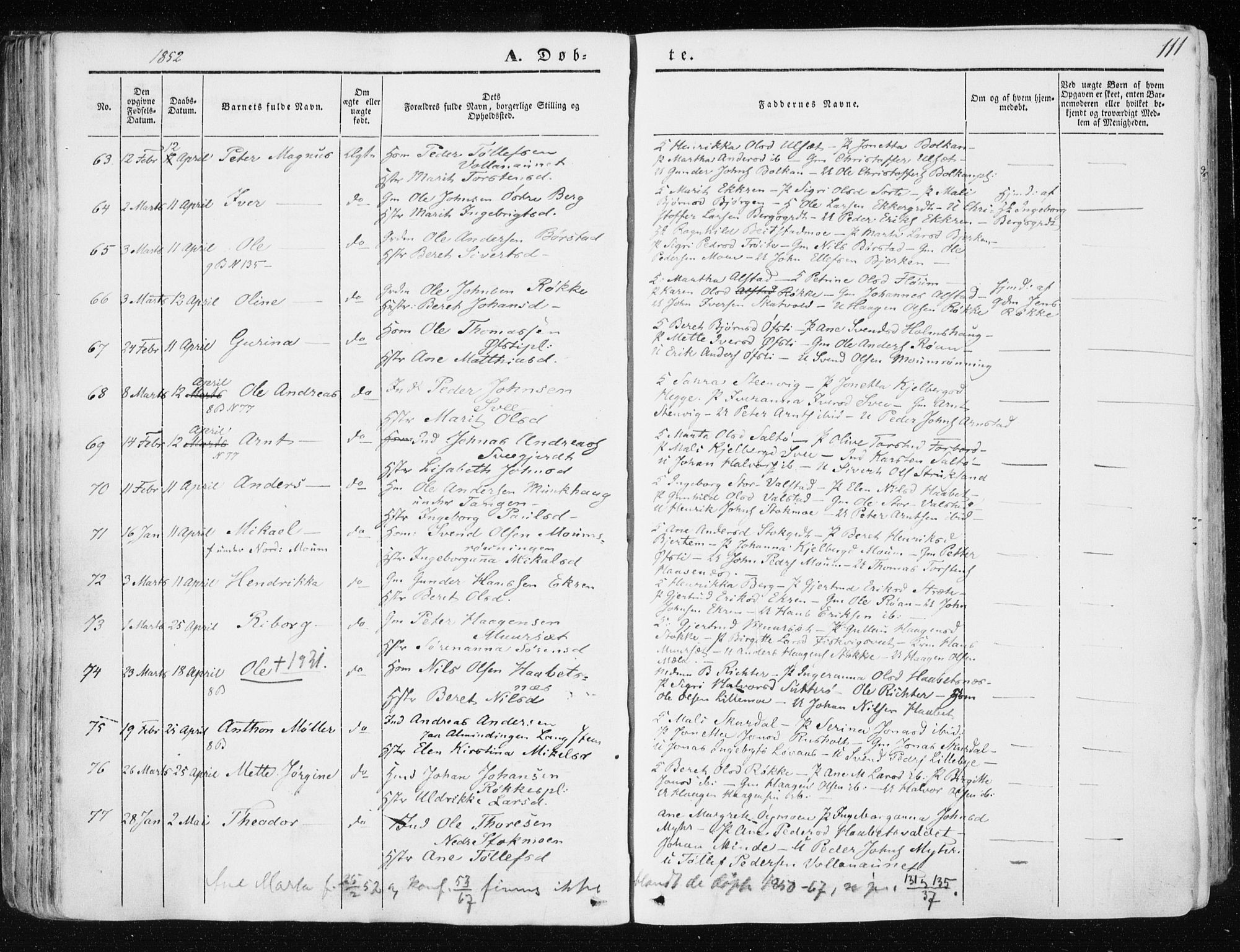 Ministerialprotokoller, klokkerbøker og fødselsregistre - Nord-Trøndelag, AV/SAT-A-1458/709/L0074: Parish register (official) no. 709A14, 1845-1858, p. 111