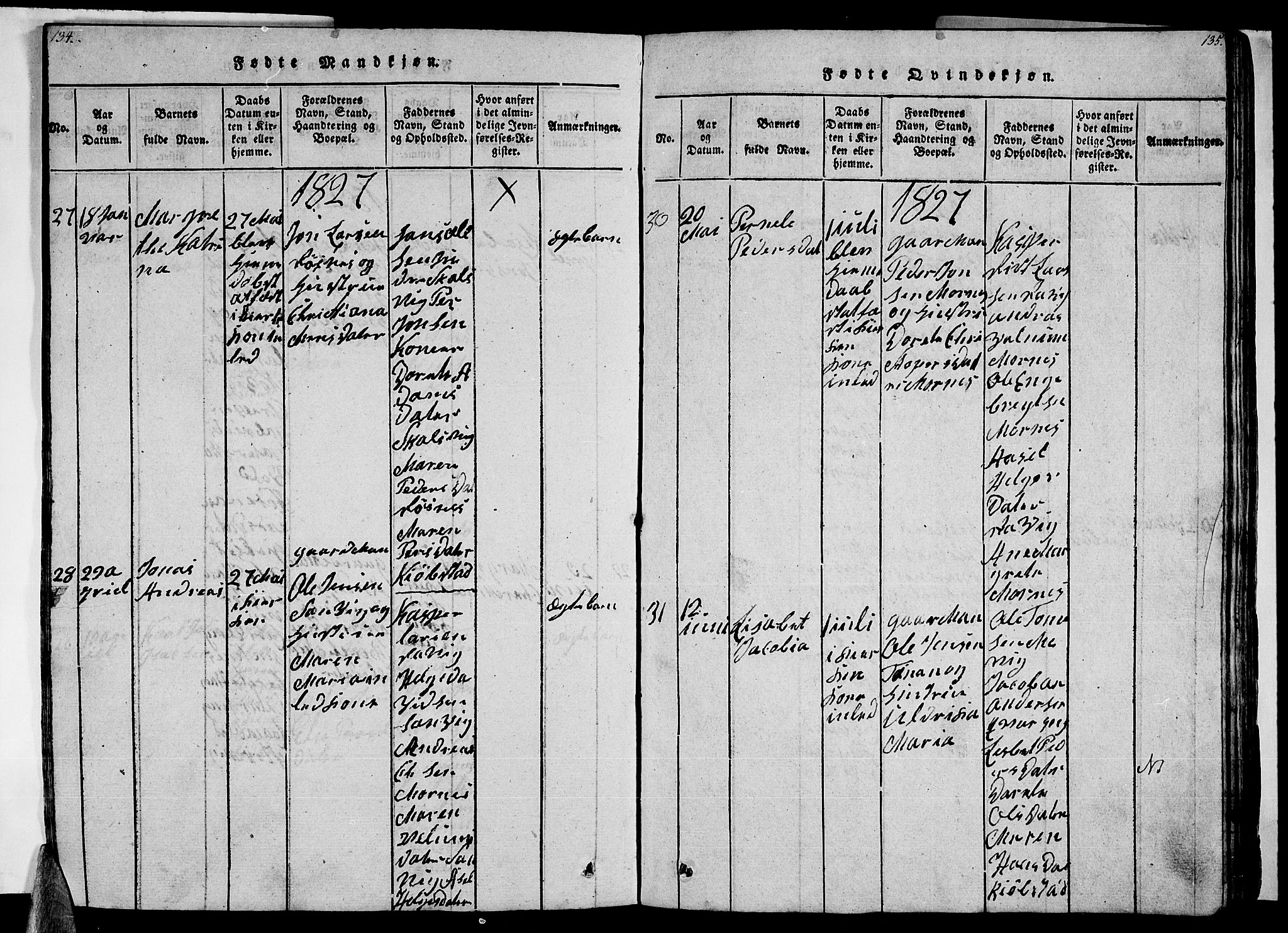 Ministerialprotokoller, klokkerbøker og fødselsregistre - Nordland, AV/SAT-A-1459/805/L0105: Parish register (copy) no. 805C01, 1820-1839, p. 134-135