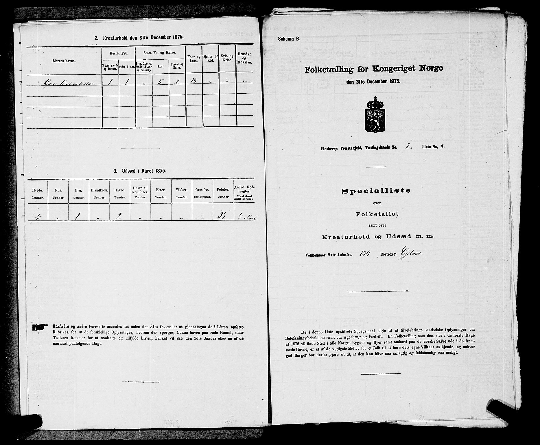 SAKO, 1875 census for 0631P Flesberg, 1875, p. 474