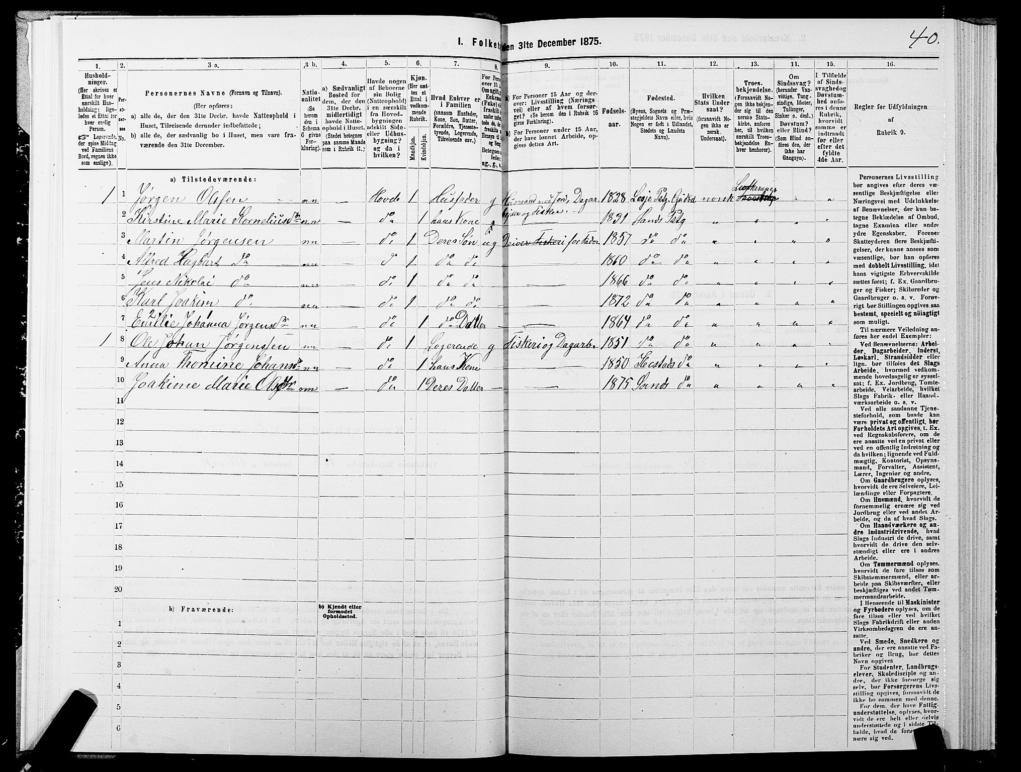 SATØ, 1875 census for 1915P Sand, 1875, p. 1040