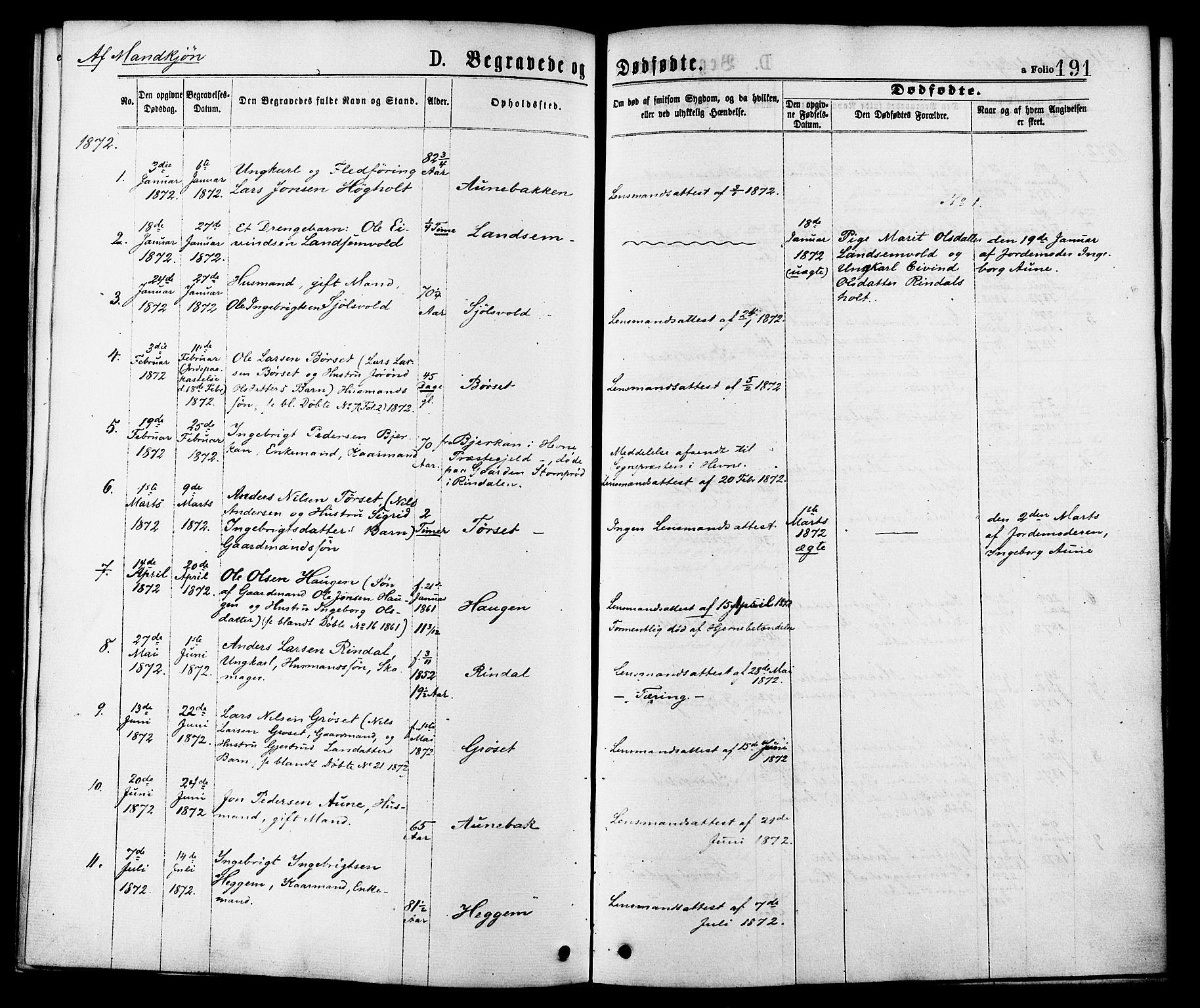 Ministerialprotokoller, klokkerbøker og fødselsregistre - Møre og Romsdal, SAT/A-1454/598/L1068: Parish register (official) no. 598A02, 1872-1881, p. 191