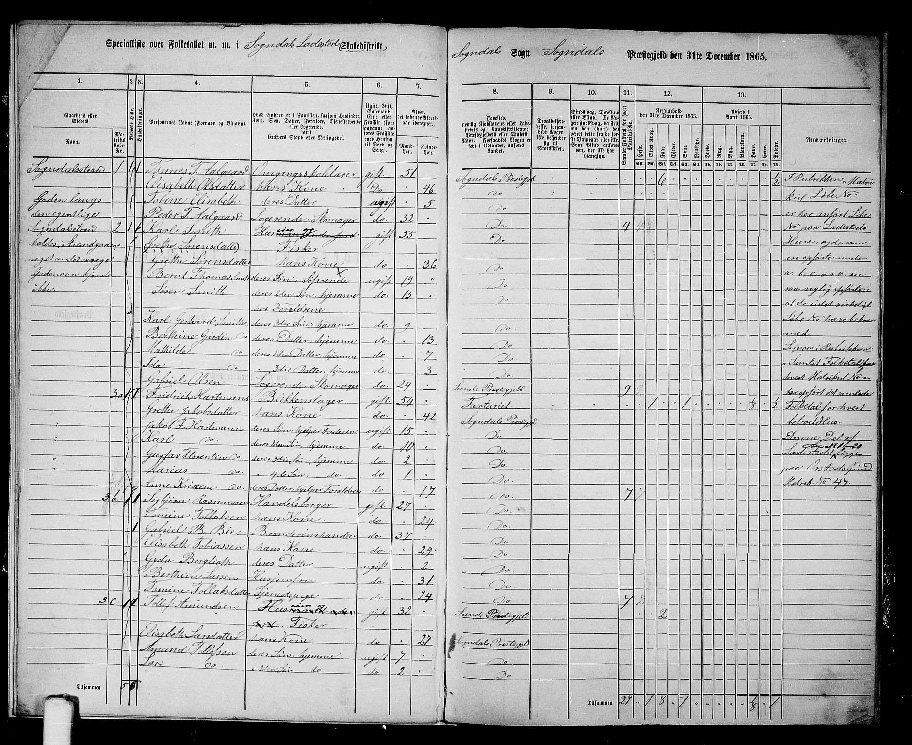 RA, 1865 census for Sokndal, 1865, p. 139