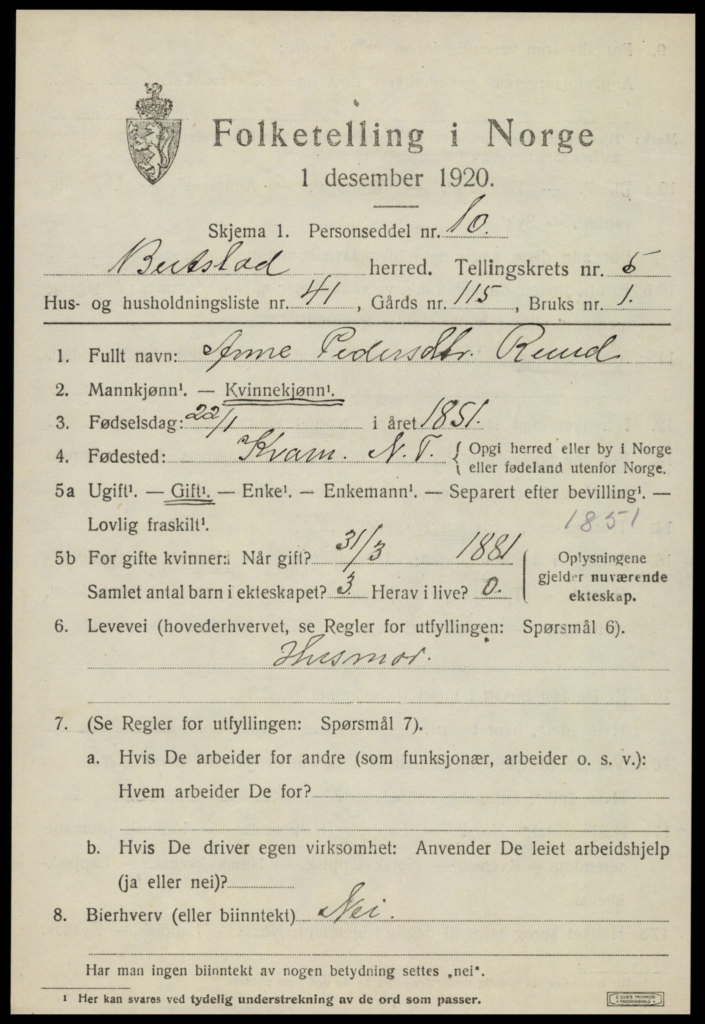 SAT, 1920 census for Beitstad, 1920, p. 4105