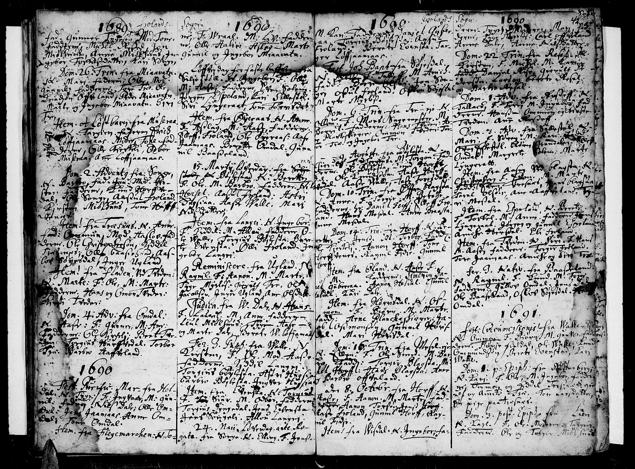 Øyestad sokneprestkontor, AV/SAK-1111-0049/F/Fa/L0001: Parish register (official) no. A 1 /3, 1683-1697, p. 42