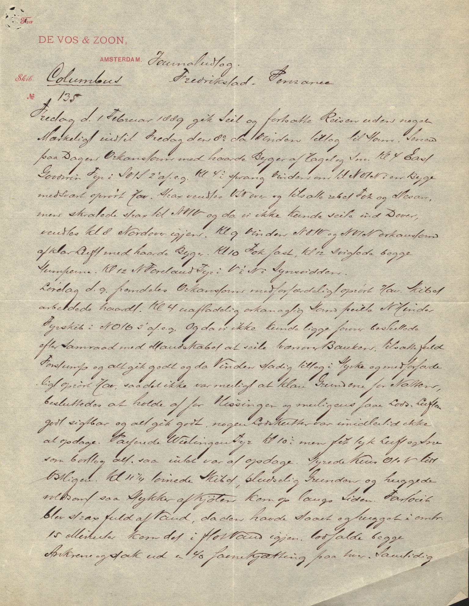 Pa 63 - Østlandske skibsassuranceforening, VEMU/A-1079/G/Ga/L0023/0012: Havaridokumenter / Columbus, Christiane Sophie, Marie, Jarlen, Kong Carl XV, 1889, p. 17