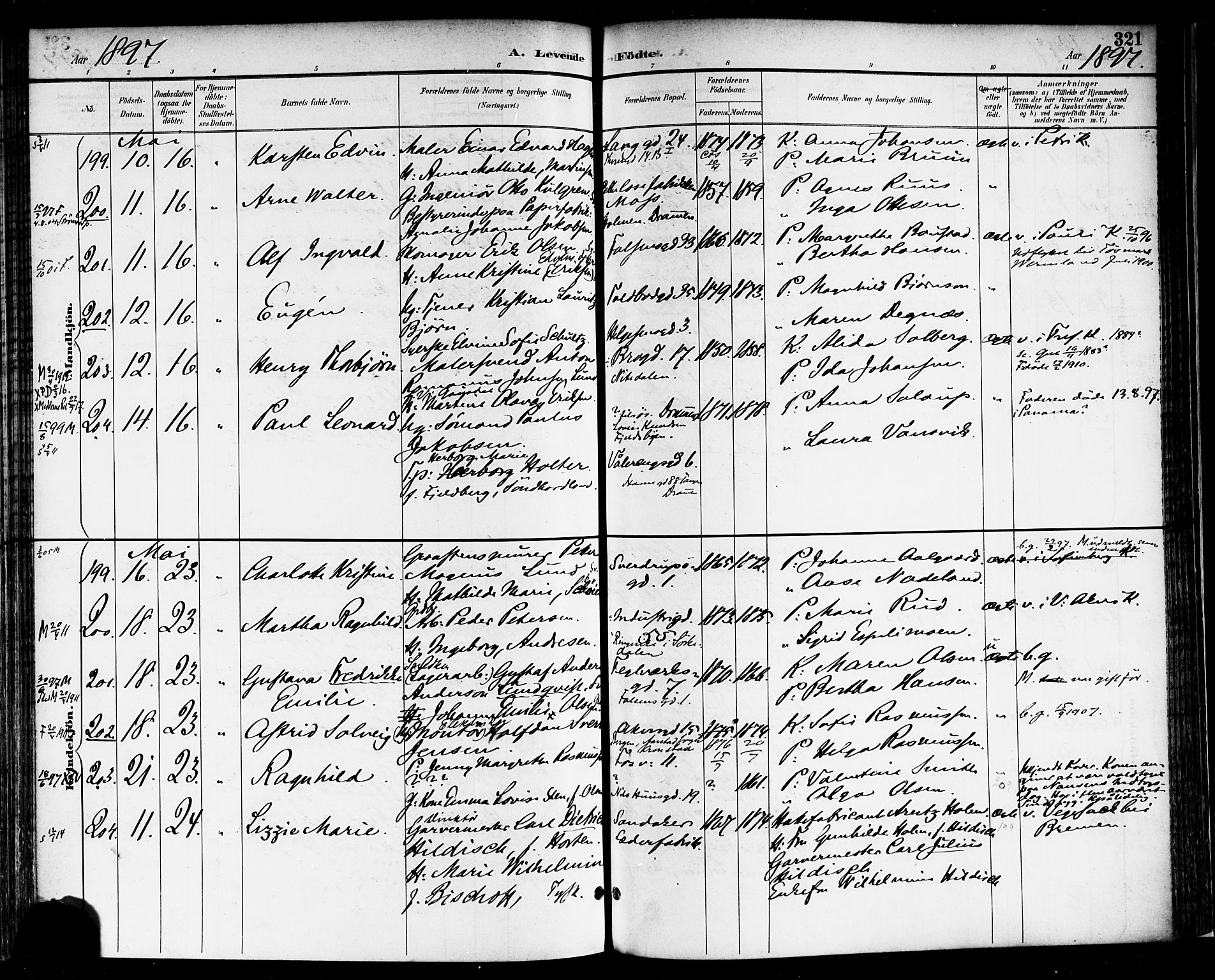 Rikshospitalet prestekontor Kirkebøker, AV/SAO-A-10309b/F/L0009: Parish register (official) no. 9, 1894-1897, p. 321